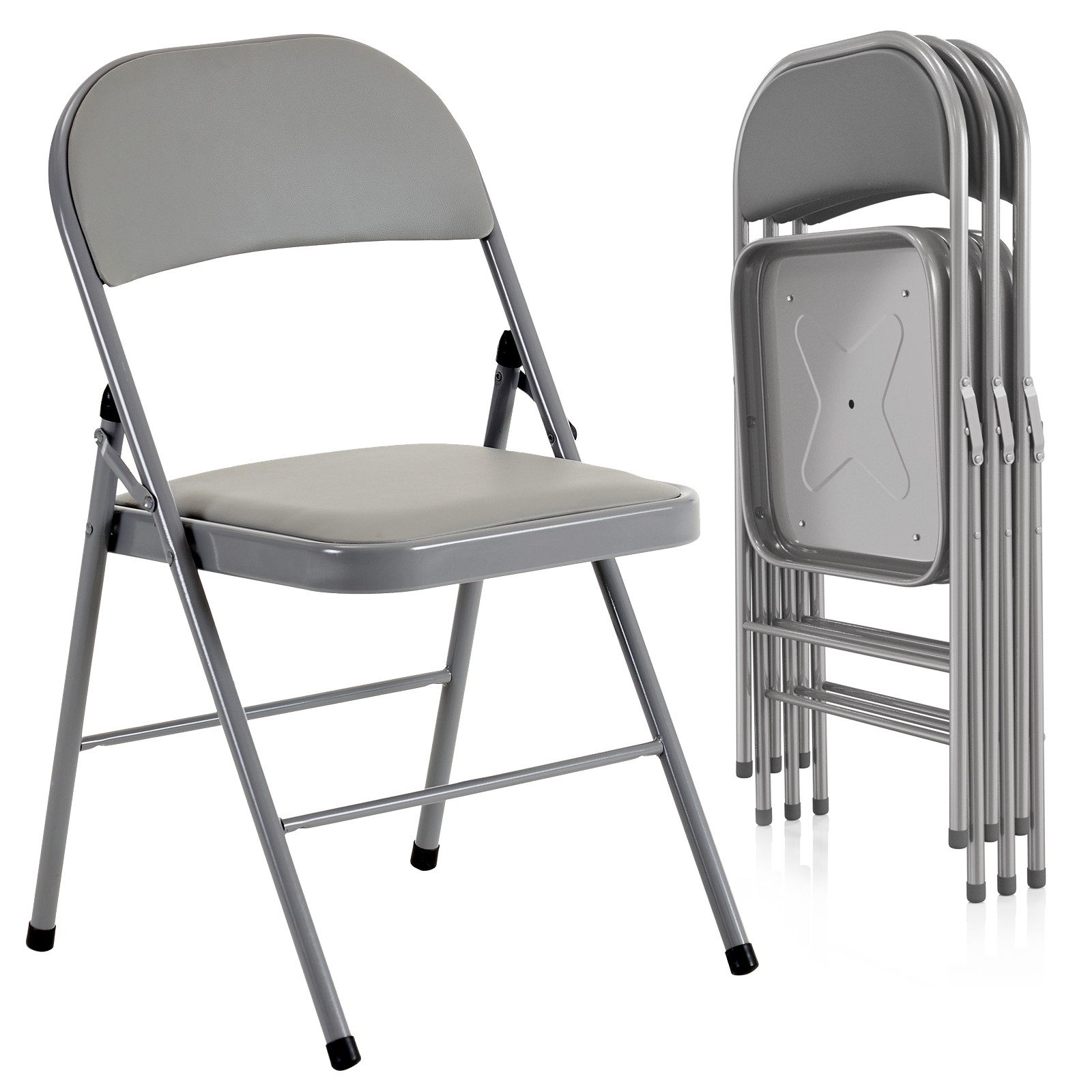 VINGLI Klappstuhl 4er/6er/8er/10er/12er Set aus Stahl & PVC-Kunstleder, Gepolstert (4 St), bis 159 kg, für Veranstaltungen, Messe, Büro & Zuhause, Grau/Hellbraun