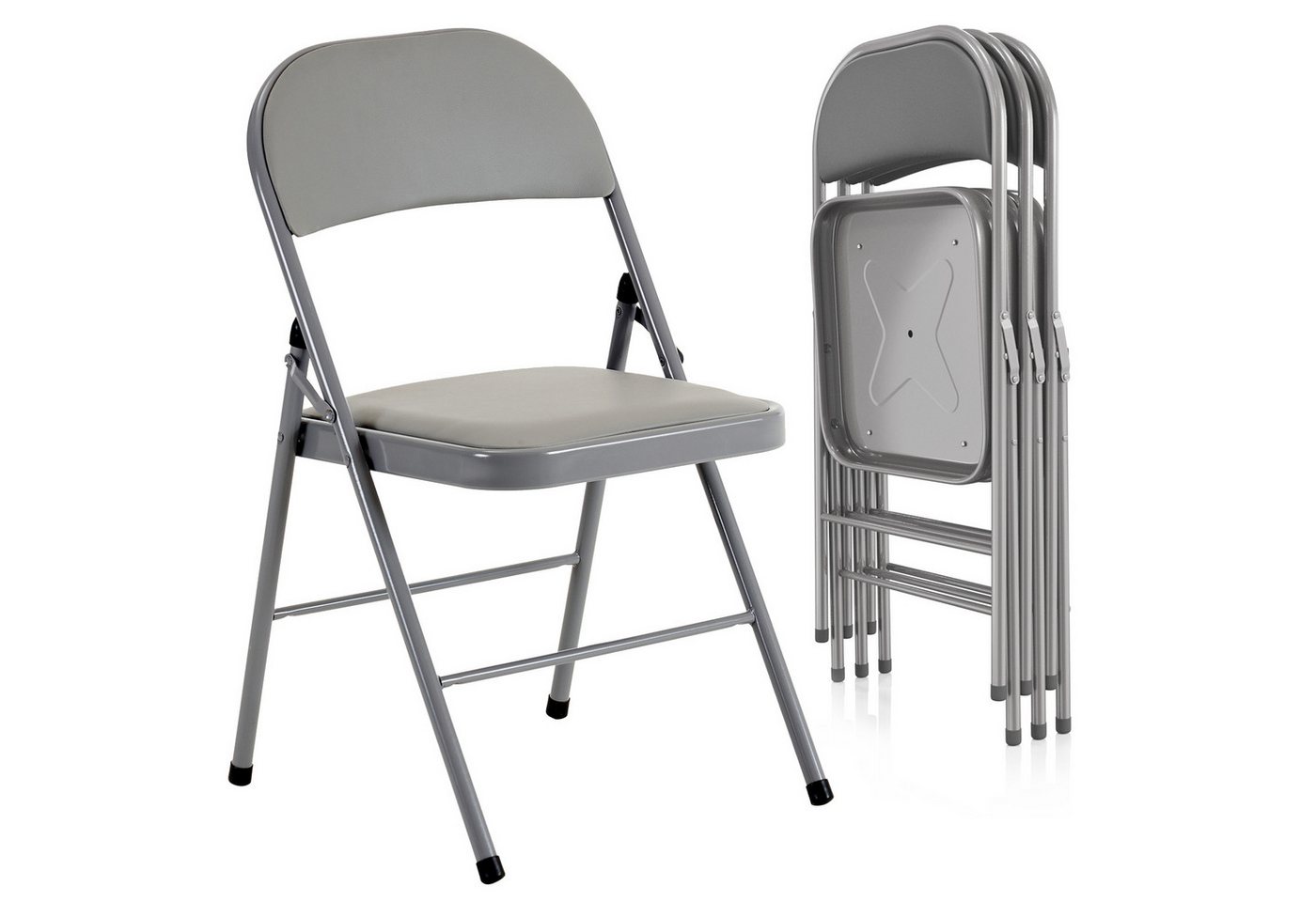 VINGLI Klappstuhl 4er/6er/8er/10er/12er Set aus Stahl & PVC-Kunstleder, Gepolstert (4 St), bis 159 kg, für Veranstaltungen, Messe, Büro & Zuhause, Grau/Hellbraun