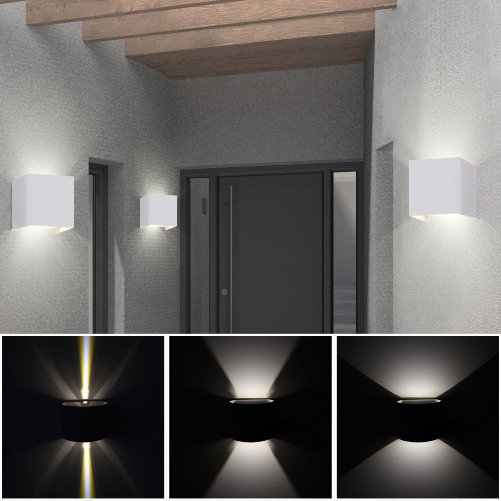 LED LED-Leuchtmittel Neutralweiß, verbaut, Außen-Wandleuchte, weiß etc-shop Strahler fest Terrassenleuchten Wandlampen Up&Down verstellbar