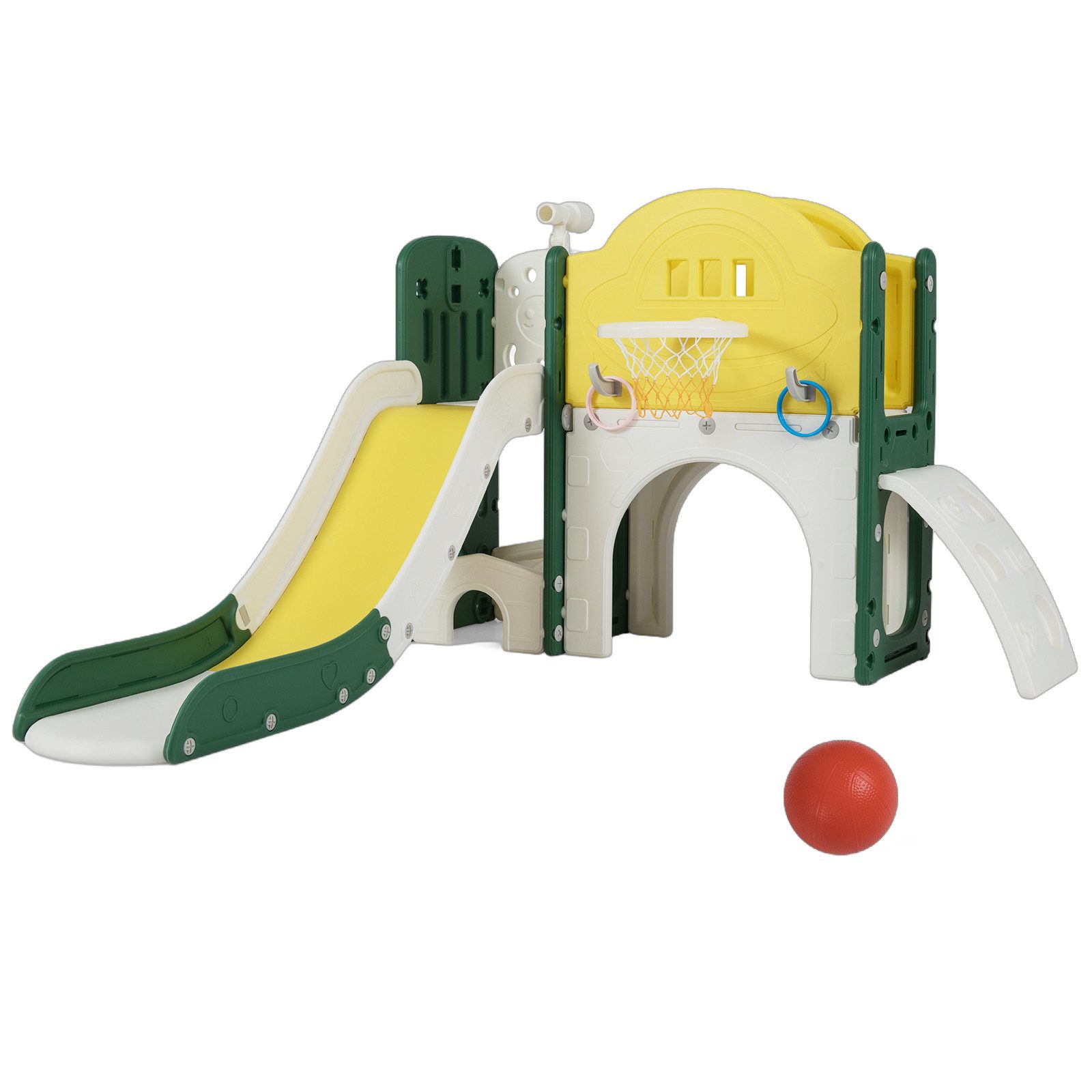 COSTWAY Rutsche, 9-in-1 Rutschenset, Kletterspielplatz mit Basketballkorb
