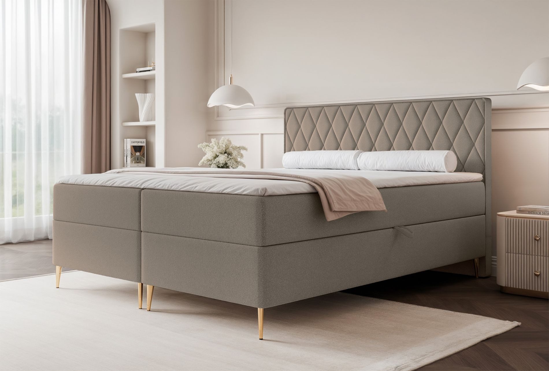 Selsey Boxbett CARESSO, mit Matratze, Topper, 2 Bettkästen und wasserfestem Chenille-Bezug