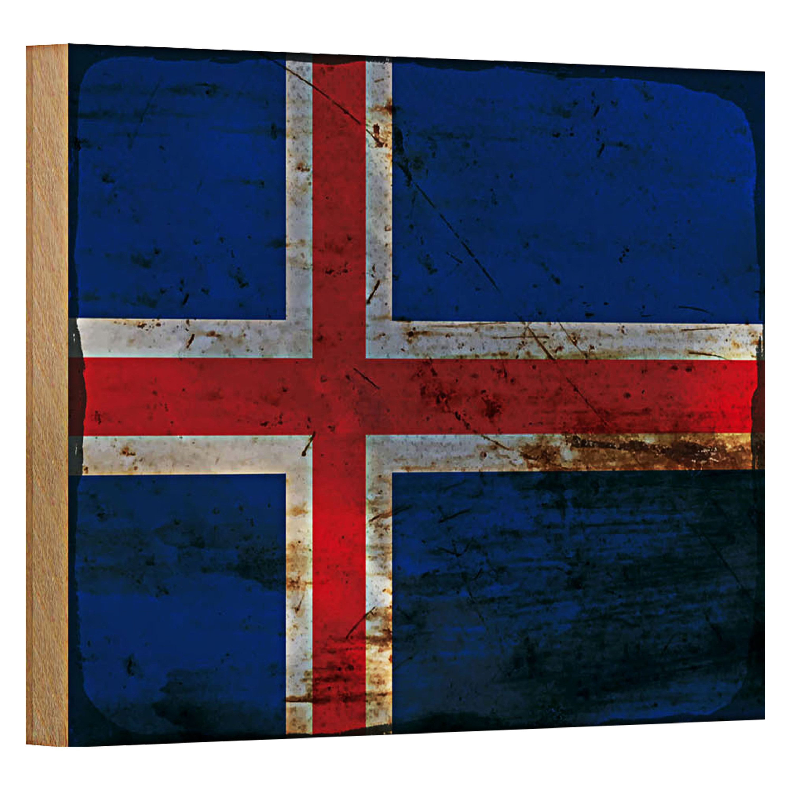 Roomando Holzbild Flagge Island 18x12cm Flag of Iceland Rost