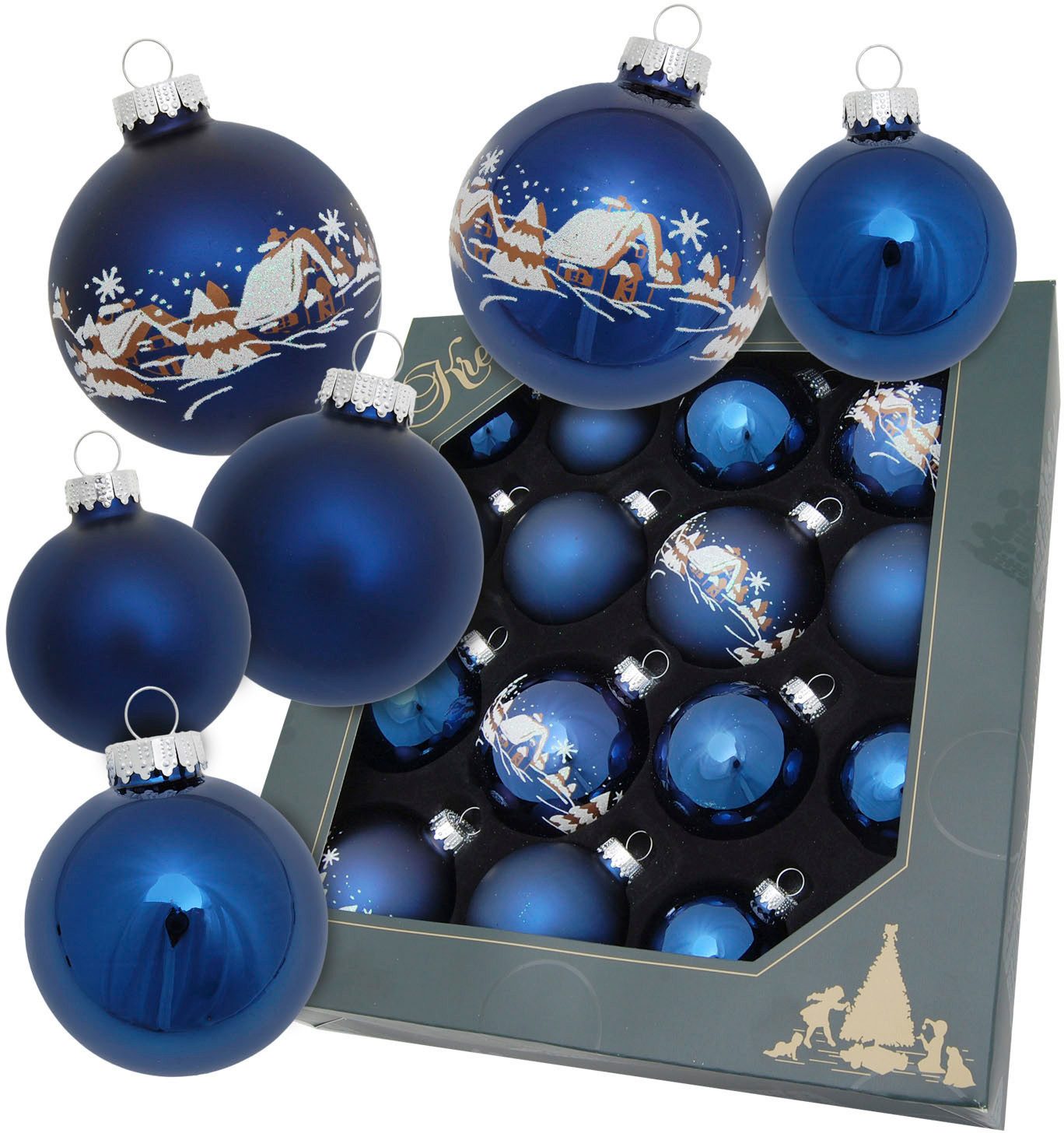 Krebs Glas Lauscha Christbaumschmuck Kugelsortiment (16-tlg), Christbaumschmuck aus Glas, Christbaumkugeln