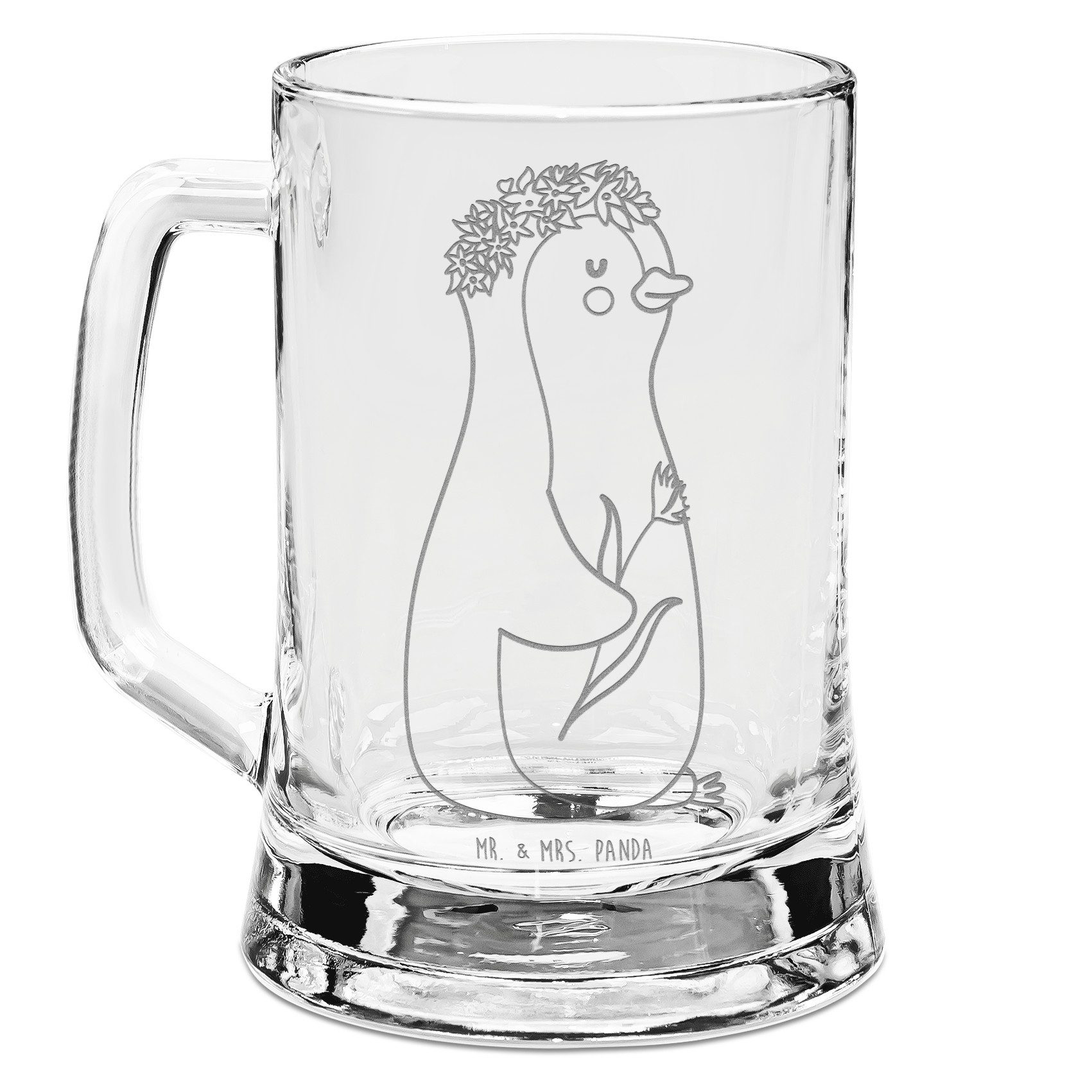 Mr. & Mrs. Panda Bierkrug Pinguin Blumen - Transparent - Geschenk, Bierkrug Glas, Bierkrug, Bie, Premium Glas, Auffällige Gravur