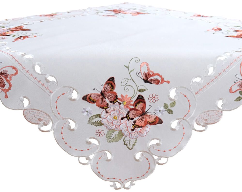 matches21 HOME & HOBBY Tischdecke Tischdecke LUCIE Schmetterlinge Stick & Cutouts Polyester 85 x 85 cm (1-tlg), Pflegeleicht & waschbar bei 30 °C
