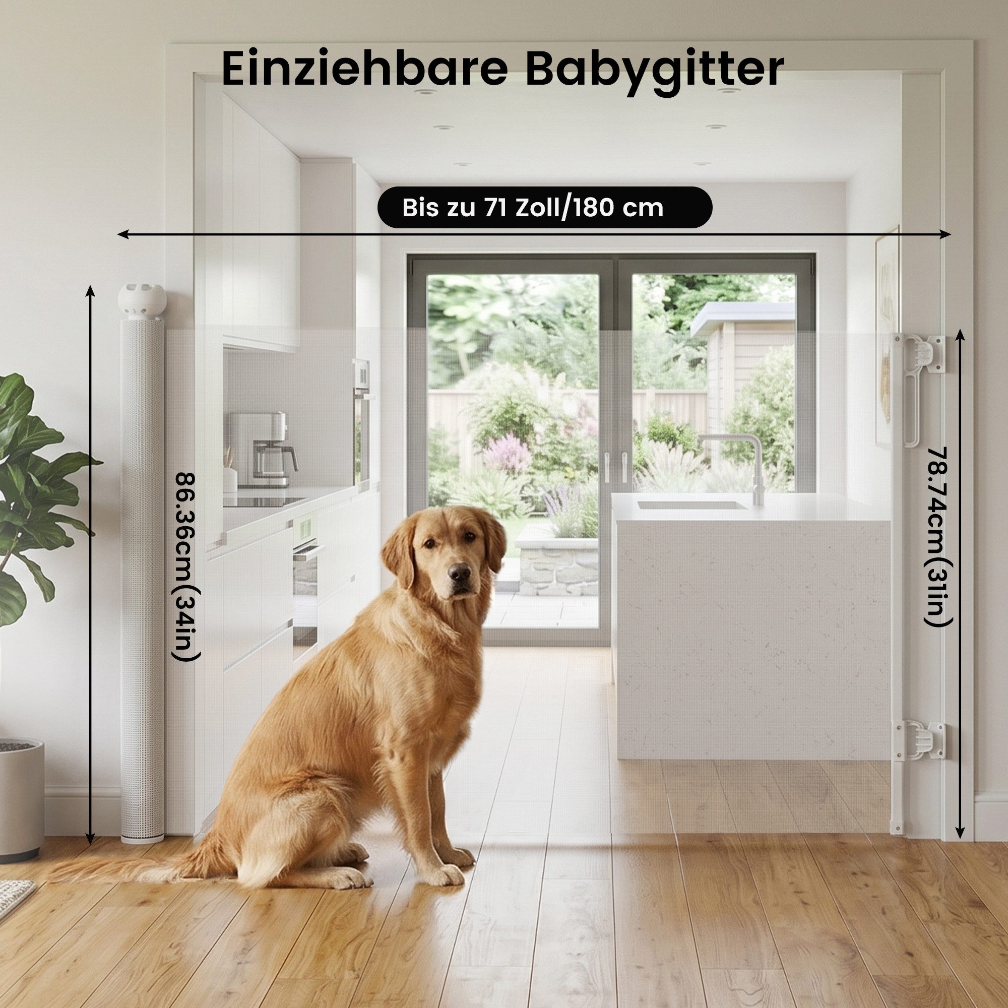 DAITORE Türschutzgitter Treppenschutzgitter ausziehbar bis 140cm~180cm für Kinder, Haustiere, Raumtrennung Absperrgitter kindersicheres Treppengitter – Bild 3 von 5