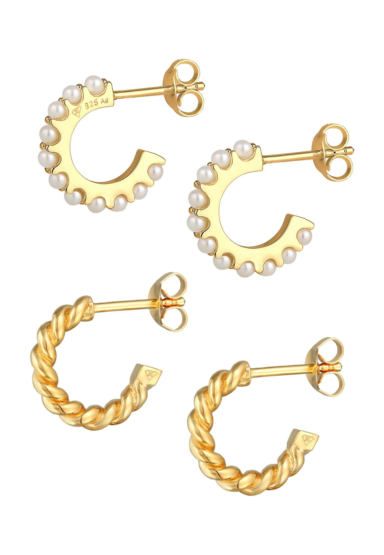 Creolen Silber Kordel Perlen 925 Ohrring-Set Elegant Elli