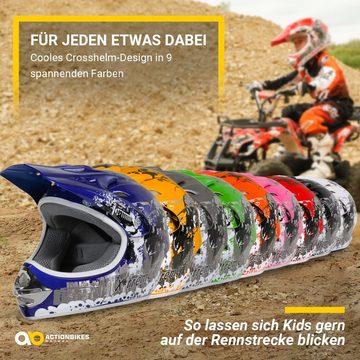 Actionbikes Motors Motocrosshelm Crosshelm X-treme - 6 Größen - weiß (Cross Helme - Sturzhelm - Schutzhelm - Helm für Motorrad Kinderquad und Crossbike, 1-tlg., 49-60 cm Kopfumfang - Kinnriemen - Innenpolster), Kinderhelm Schutzhelm Kopfschutz Mountainbike Fahrrad Helm