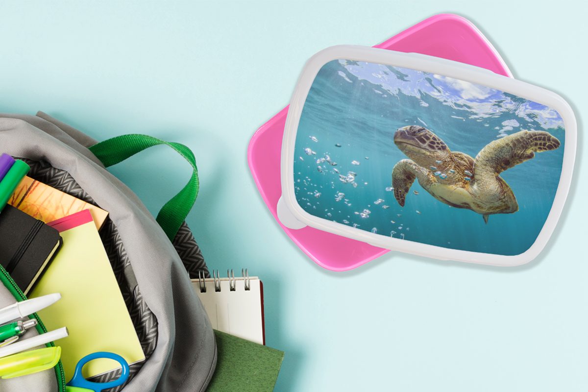 (2-tlg), von Kunststoff, Brotbox Erwachsene, Kinder, Kunststoff für rosa umgeben Meeresschildkröte Mädchen, Brotdose Eine Blasen, MuchoWow Snackbox, Lunchbox