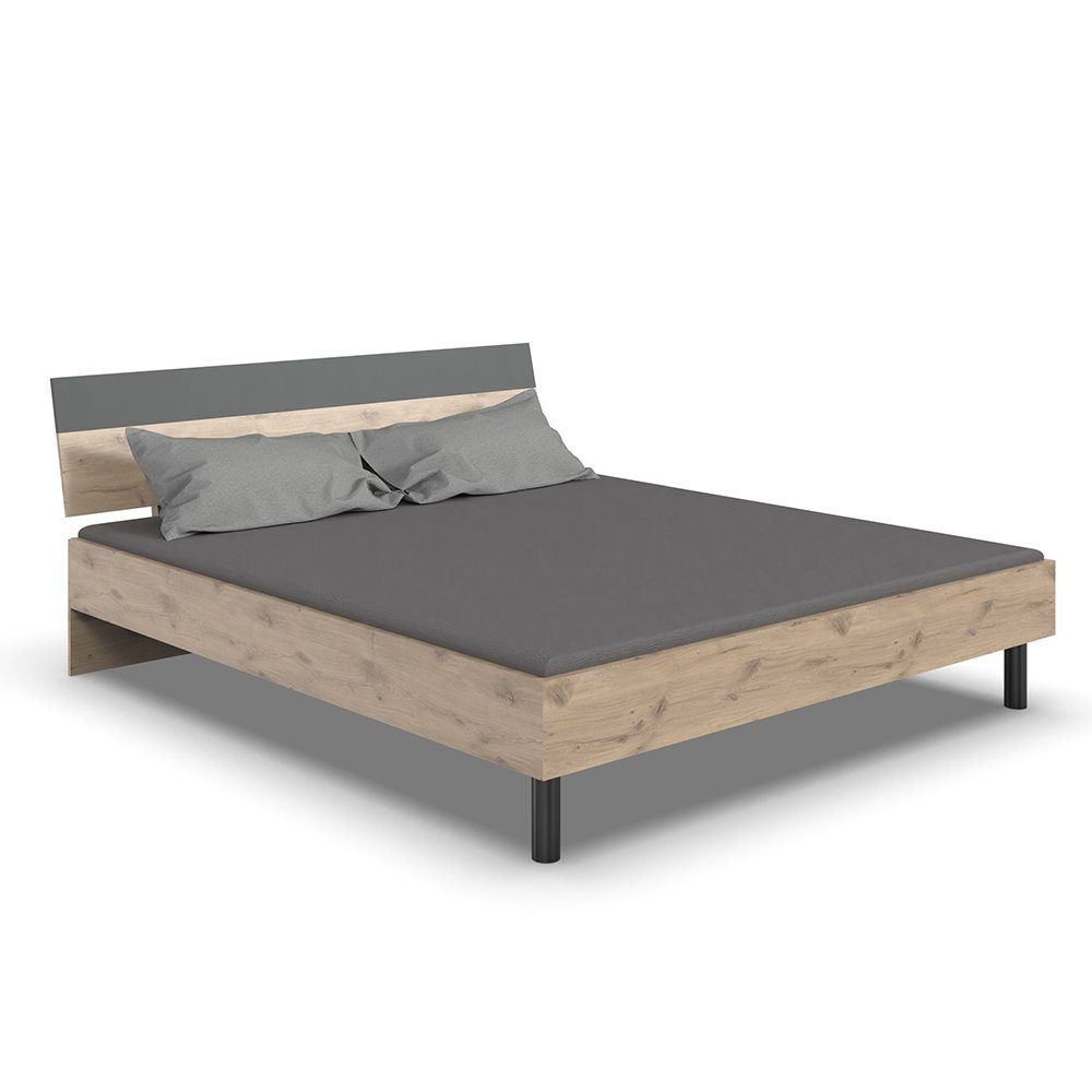 Schlafzimmer-Set graphit BRADFORD-43, 180x200cm, 2 3-St), Bett Nachtschränke, Lomadox mit Eiche (Spar-Set,