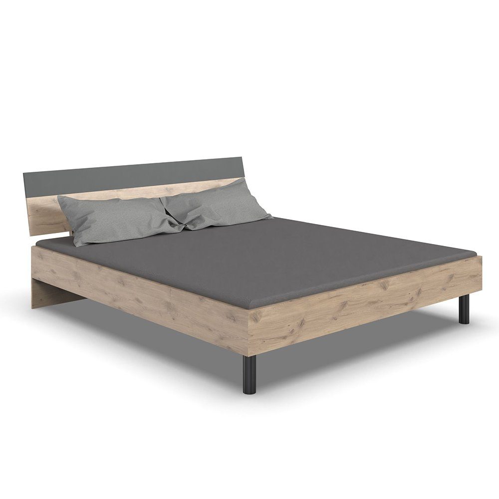 Lomadox Bett BRADFORD-43, Liegefläche 160x200 cm, Eiche mit Graphit