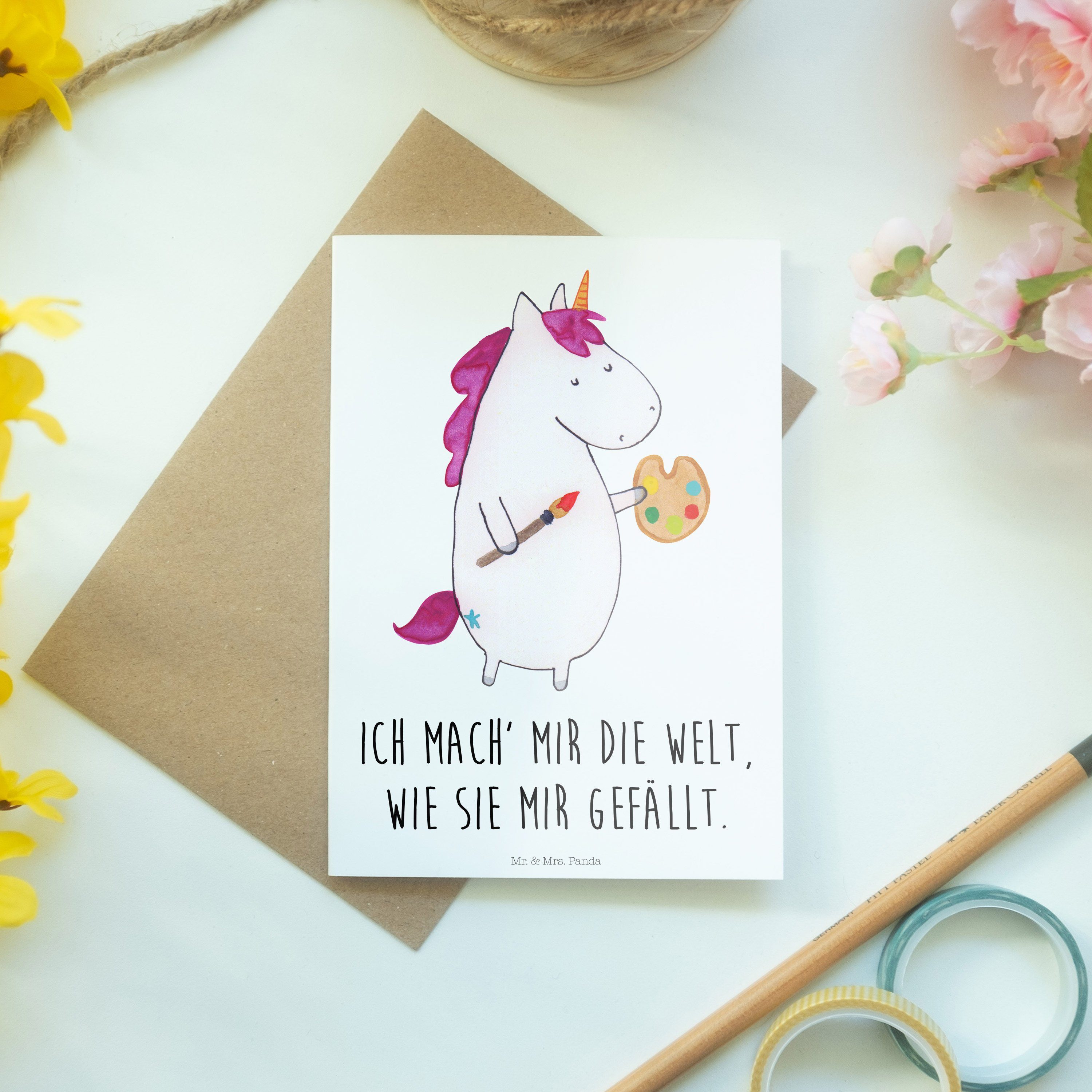 Einhorn Mrs. Hochz Pegasus, Geschenk, & - Weiß Mr. - Einhörner, Karte, Grußkarte Künstler Panda