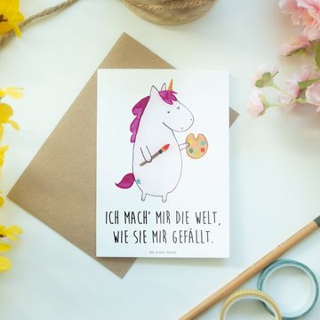 Mr. & Mrs. Panda Grußkarte Einhorn Künstler - Weiß - Geschenk, Pegasus, Einhörner, Einladungskar, Hochglänzende Veredelung