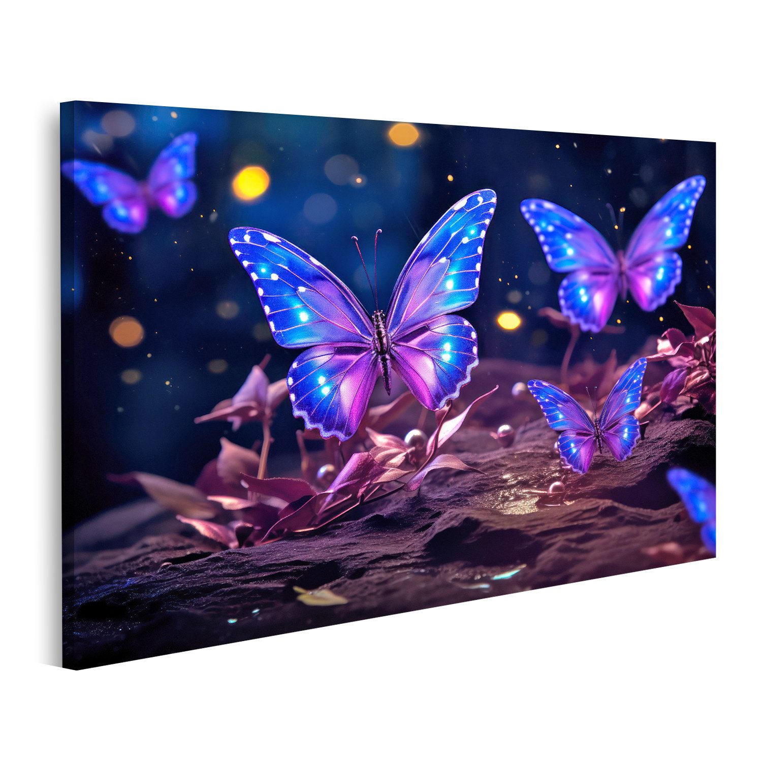 islandburner Leinwandbild Blau lila Neon Schmetterlinge günstig online kaufen