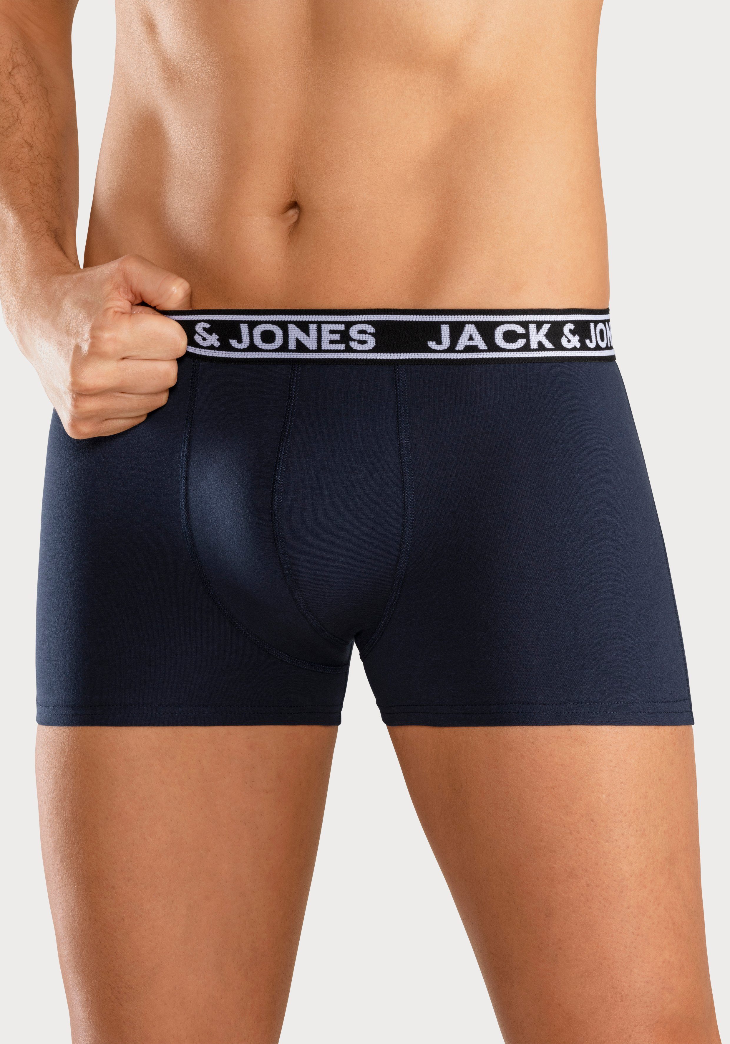 Jack & Jones Trunk JACCRISP im 6er Pack mit Logobund und Stretchkomfort (Packung, 6-St) unifarben mit Farbeinsatz, modisch, eng anliegend, Baumwollmischung