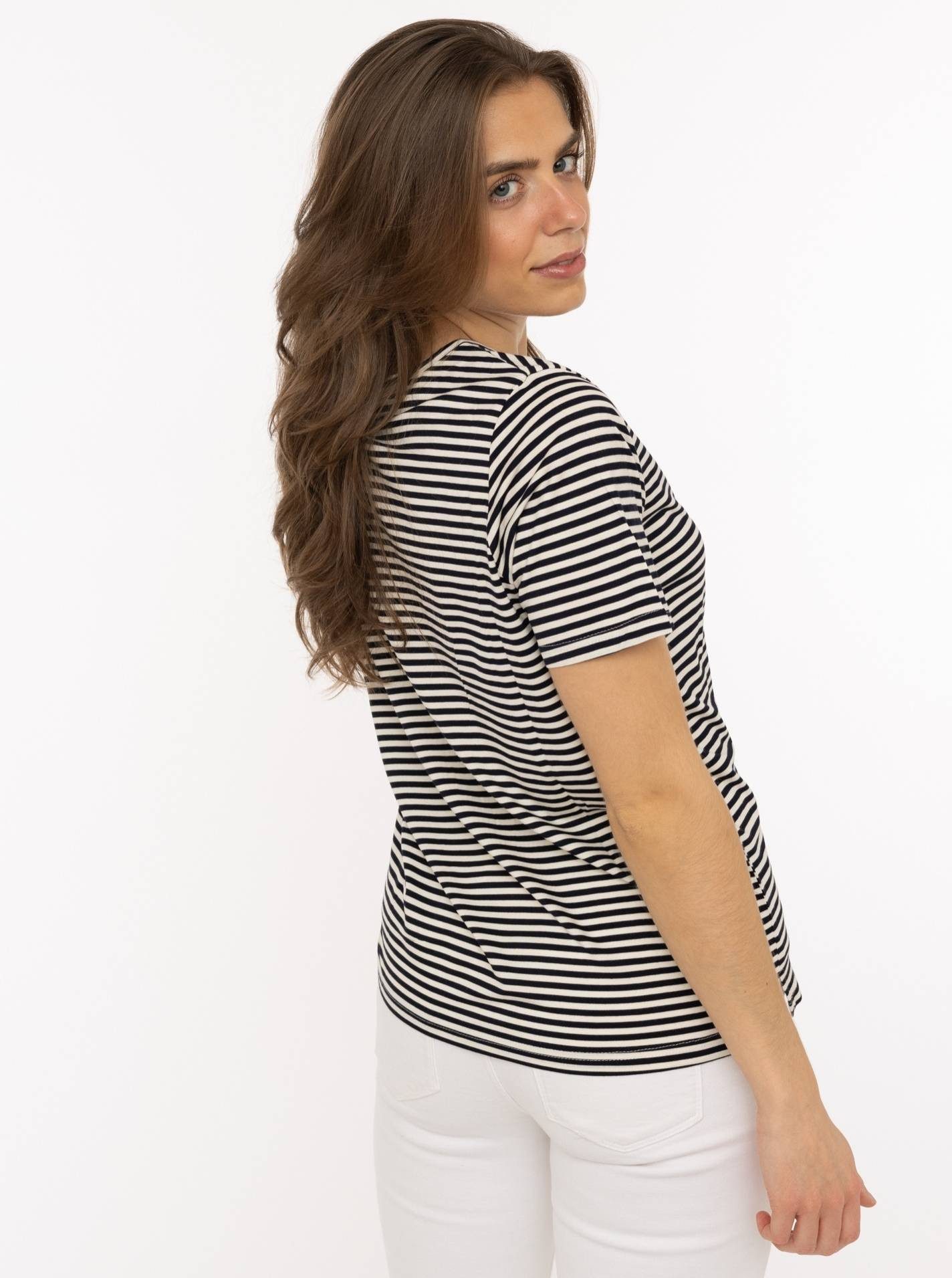 Zwillingsherz T-Shirt "Zwillingsherz" V-Neck, gestreift, kleines Motiv gestickt