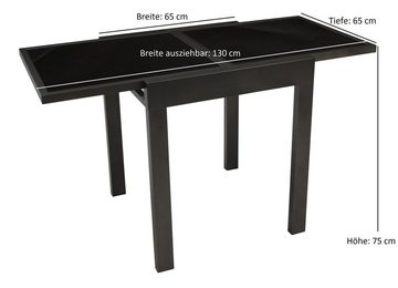 DEGAMO Gartentisch TORINO (1-St), 65x65cm, ausziehbar auf 130cm, Aluminium anthrazit, Glas schwarz