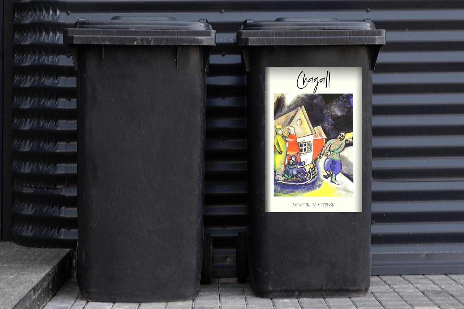 MuchoWow Wandsticker Mülltonne, in (1 Sticker, Abfalbehälter Mülleimer-aufkleber, Witebsk Winter - Meister - Container, Chagall St), Alte