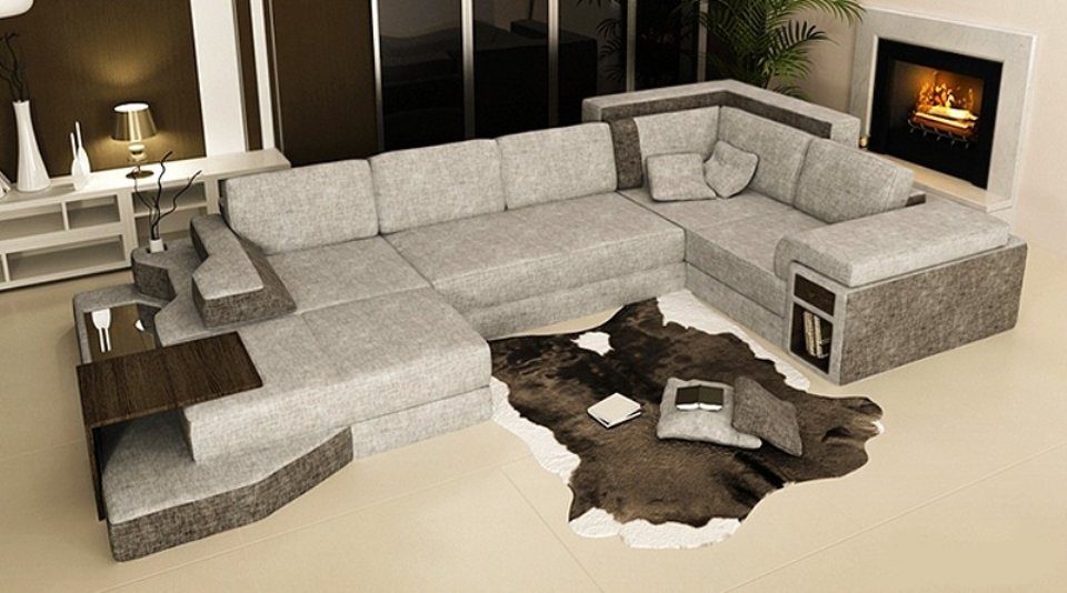 Design U XXL Sofa Couch Leder Textil Ecksofa, Wohlandschaft Form Ecksofa JVmoebel Big