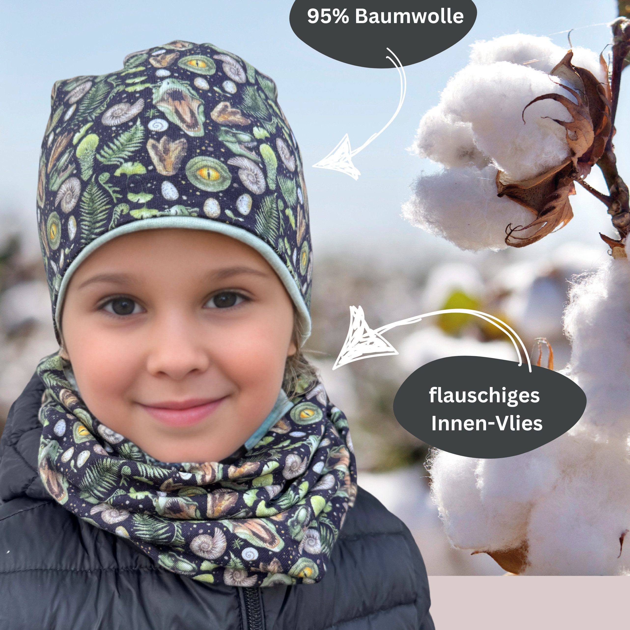 HECKBO Beanie HECKBO Kinder Mädchen Jungen Beanie Mütze & Loop-Schal Set – Bild 4 von 5