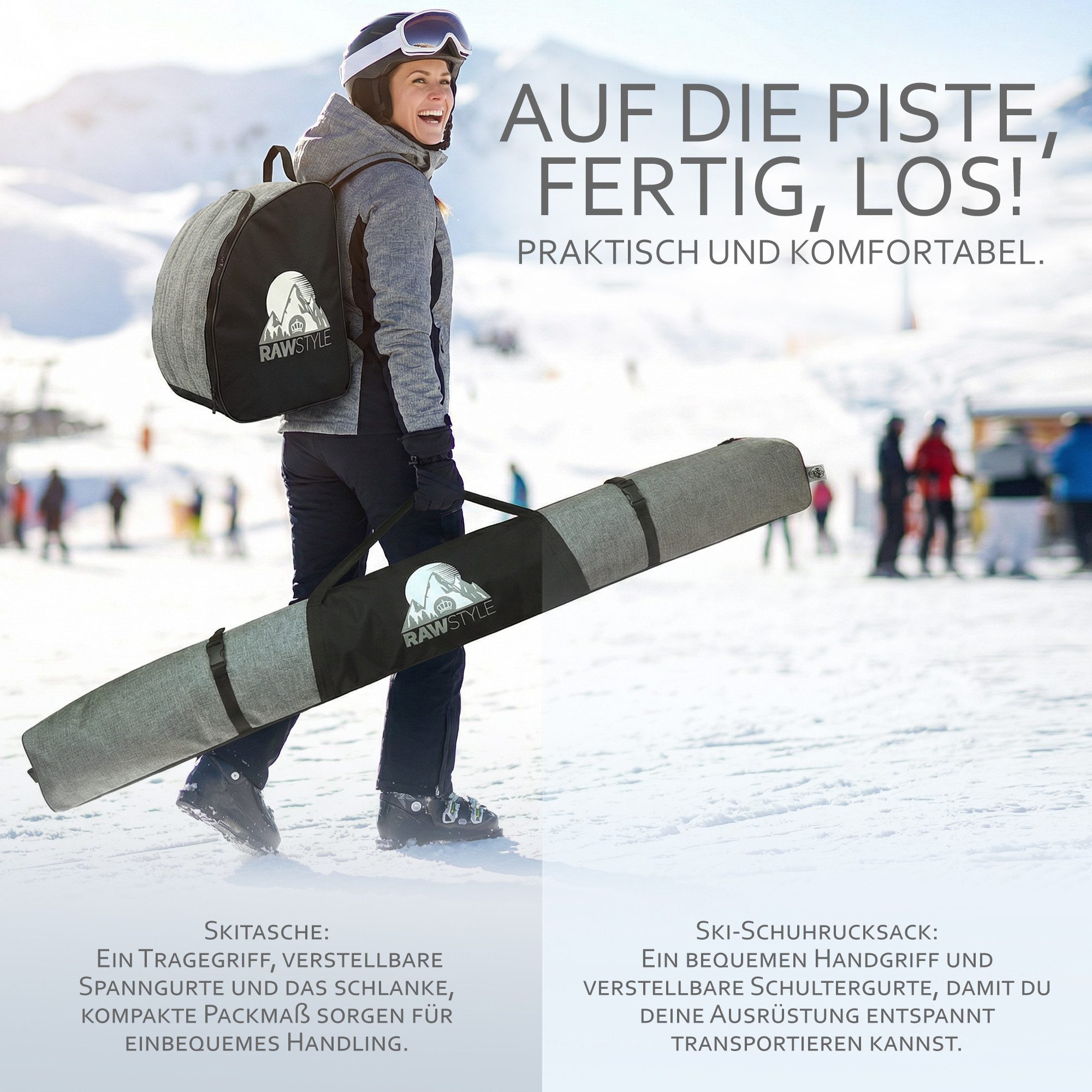 BambiniWelt by Rafael K. Skitasche Skitasche Ski-Schuh-Tasche KOMBI SET 160cm oder 180cm wasserdicht Mod3 (Skitasche und Skischuhtasche), wasserdichtes, starkes Cordura-Gewebe