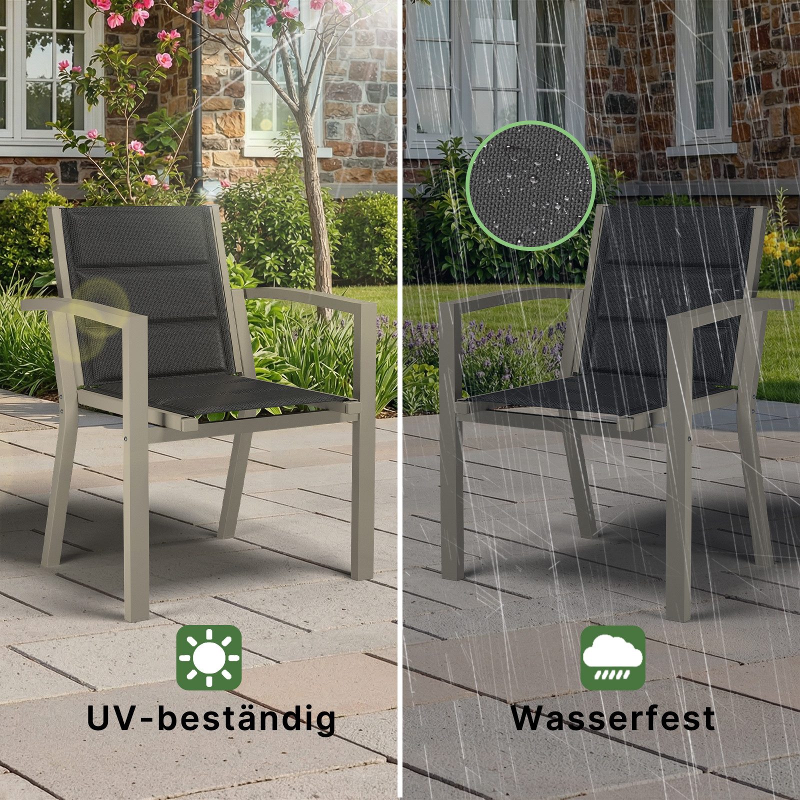 HOMALL Gartenstuhl Stapelbare Aluminiumstühle Outdoor Stühle 2/4/6er Set, Bis 160kg (Gewicht ca. 3,5 kg, erhältlich in drei Farben, geeignet für Camping, Pool,  – Bild 5 von 5
