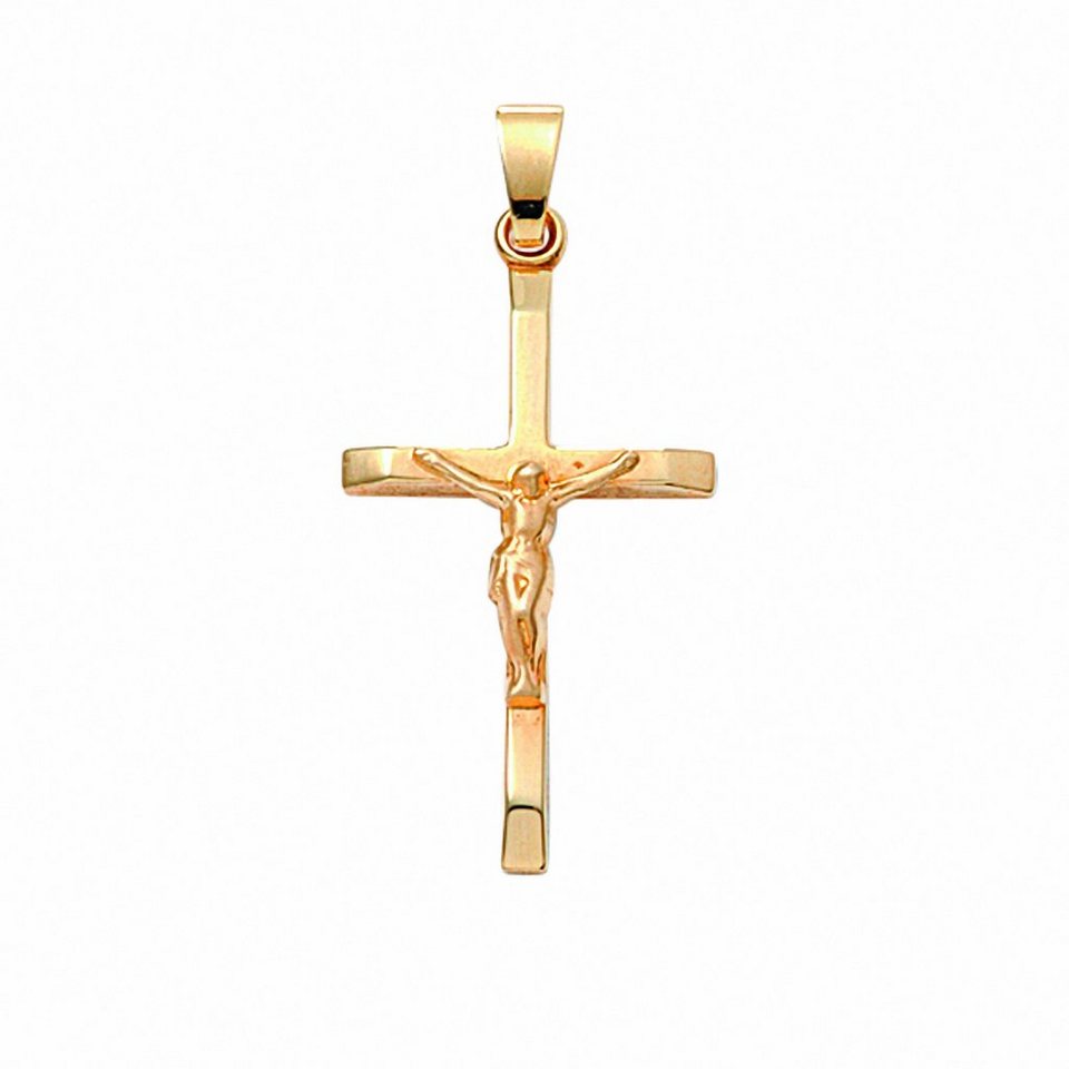 Adelia´s Kette mit Anhänger 585 Gold Kreuz Anhänger Korpus, Schmuckset - Set  mit Halskette, Inkl. 45 cm verstellbarer vergoldeter 925 Silber Halskette