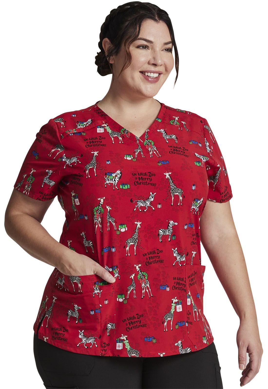 Funktionsbluse Bunt bedruckter Damen Kasack "Wish Merry Christmas"