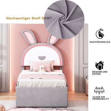 REDOM Kinderbett Polsterbett, mit ausziehbarem Gästebett (Stauraumschublade und farbwechselndem LED-Licht, Samtstoff Multifunktionales gepolstertes Einzelbett-Schlafsofa), ohne Matratze, 90 x 200 cm