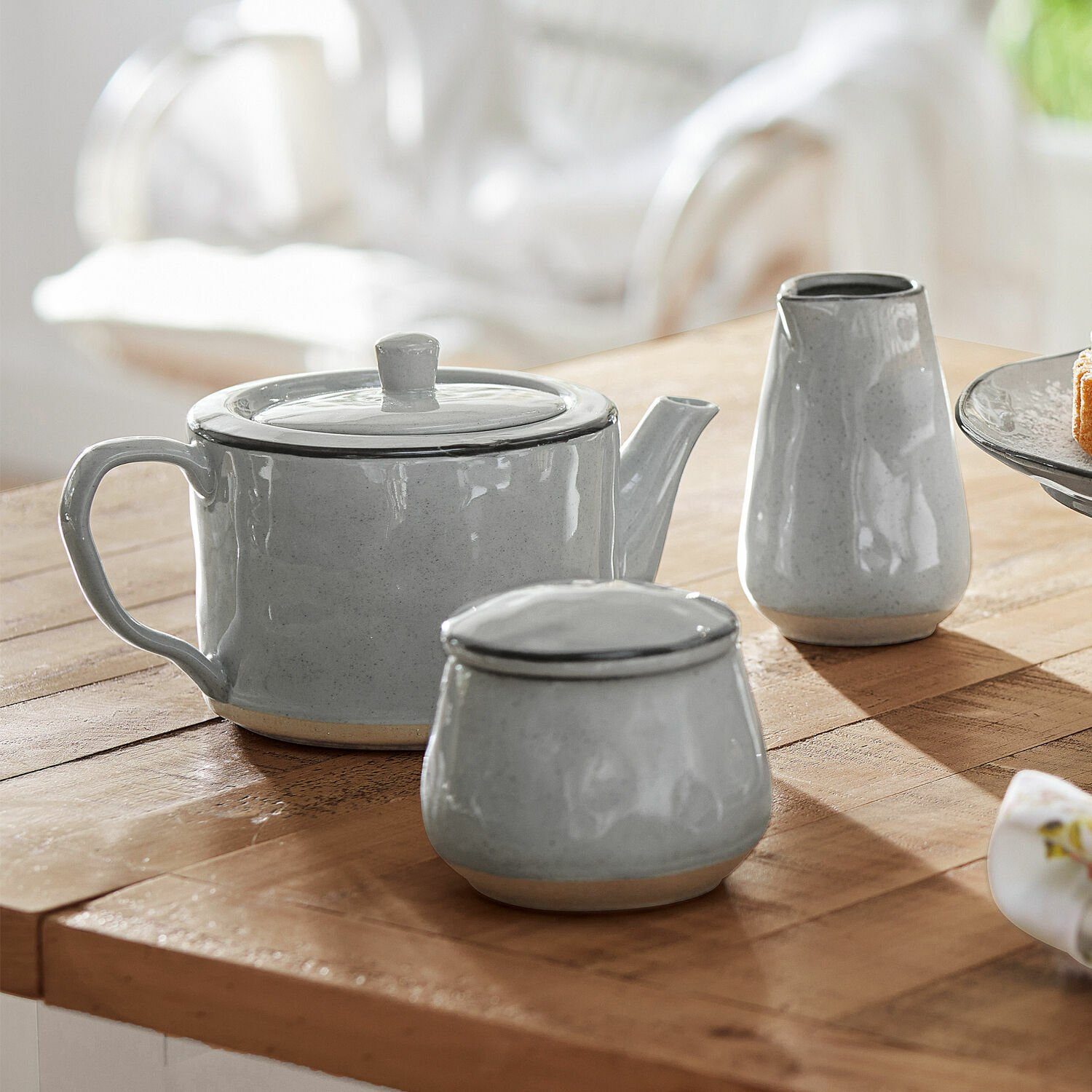 Mirabeau Geschirr-Set Teekanne Biarré grau, Steinzeug