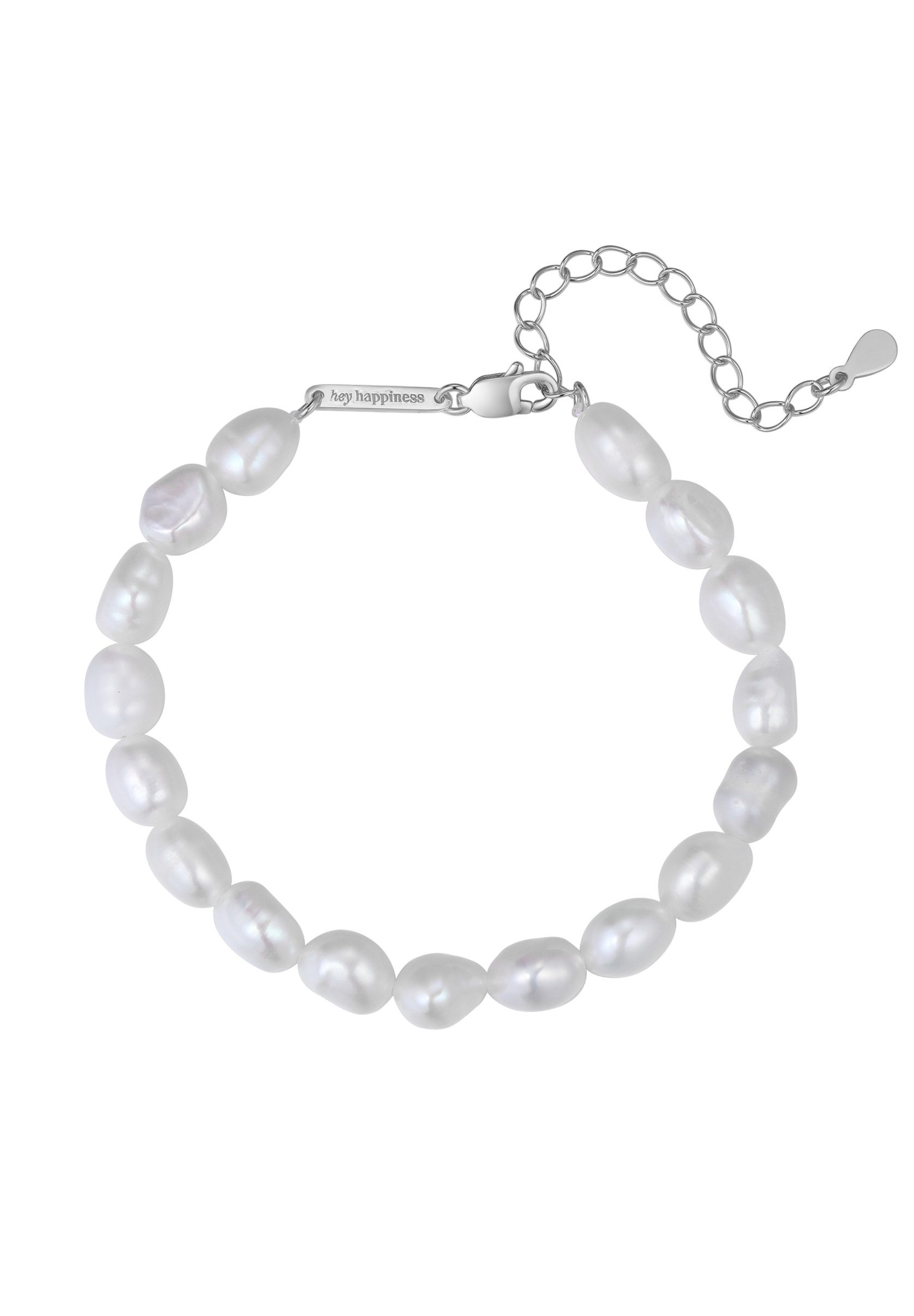 Hey Happiness Perlenarmband Damen aus Süßwasserperlen, 18K Gold Vergoldet, 925 Silber Armkette weiße Perlen, Brautschmuck