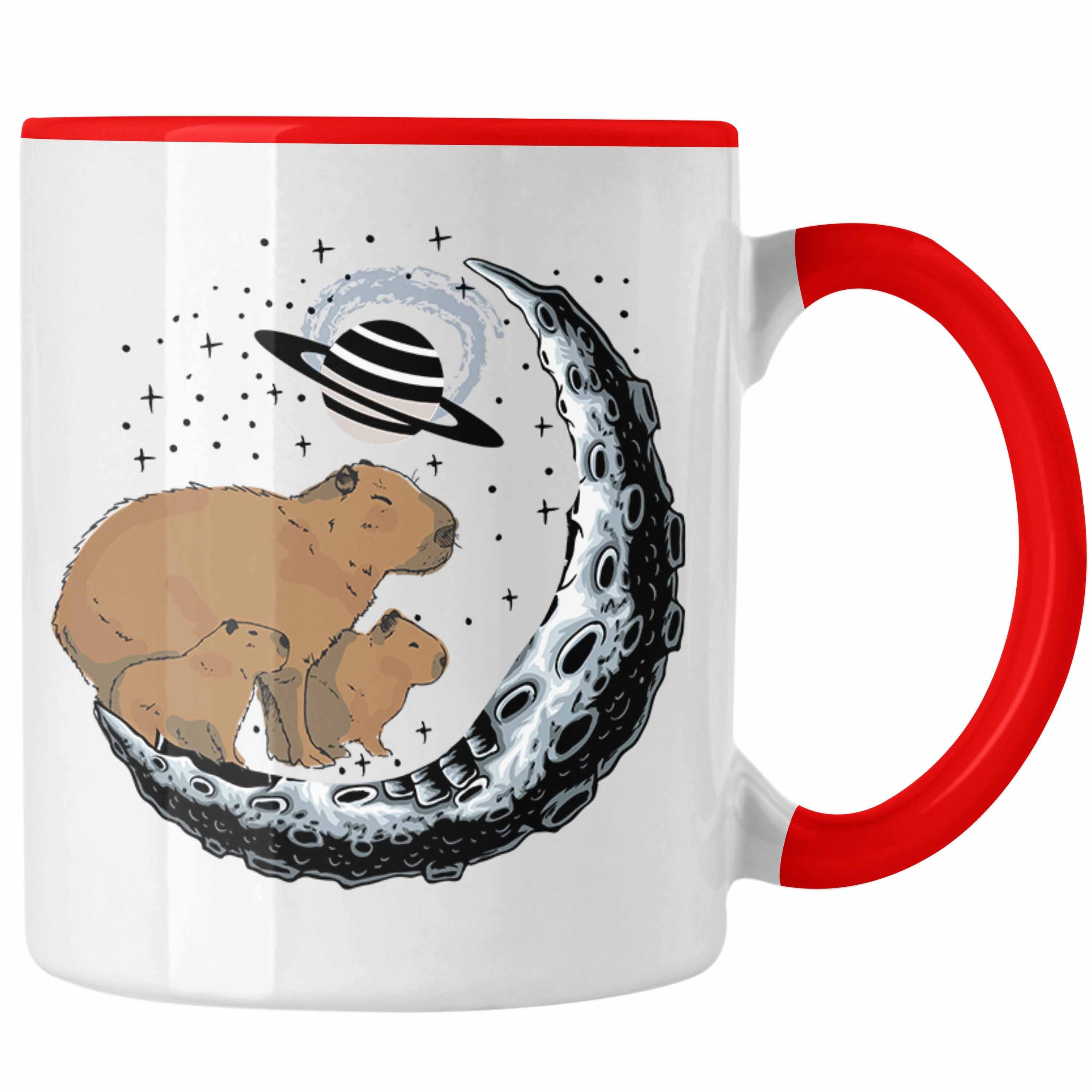 Trendation Tasse Galaxie Capybara Tasse Capybara Tier Kaffeetasse Geschenk für Capybara Rot
