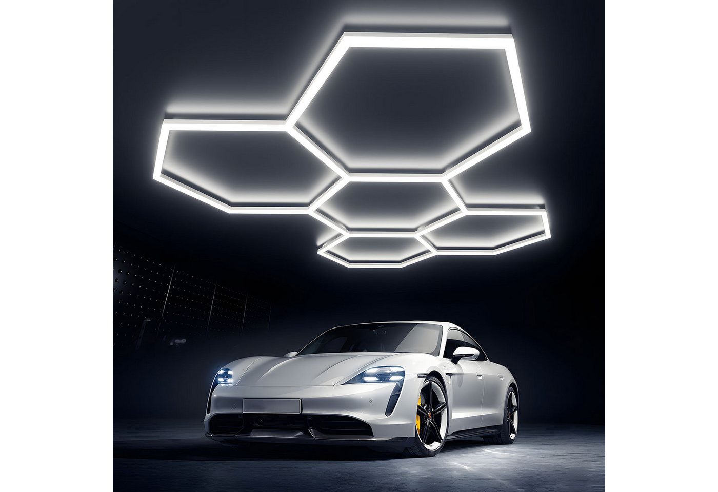 oyajia LED Dekolicht 5er-Pack Hexagon LED Garagenleuchte 192W Wabenlicht Garage Light 6500K, LED fest integriert, Tageslichtweiß, für Garage Werkstatt Gaming Fitnessstudio Friseur Bürobeleuchtung