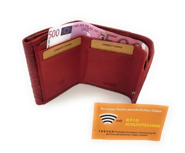 Hill Burry Mini Geldbörse echt Leder Damen Portemonnaie mit RFID Schutz, florale Prägung, kleiner Wickel-Geldbeutel, rot