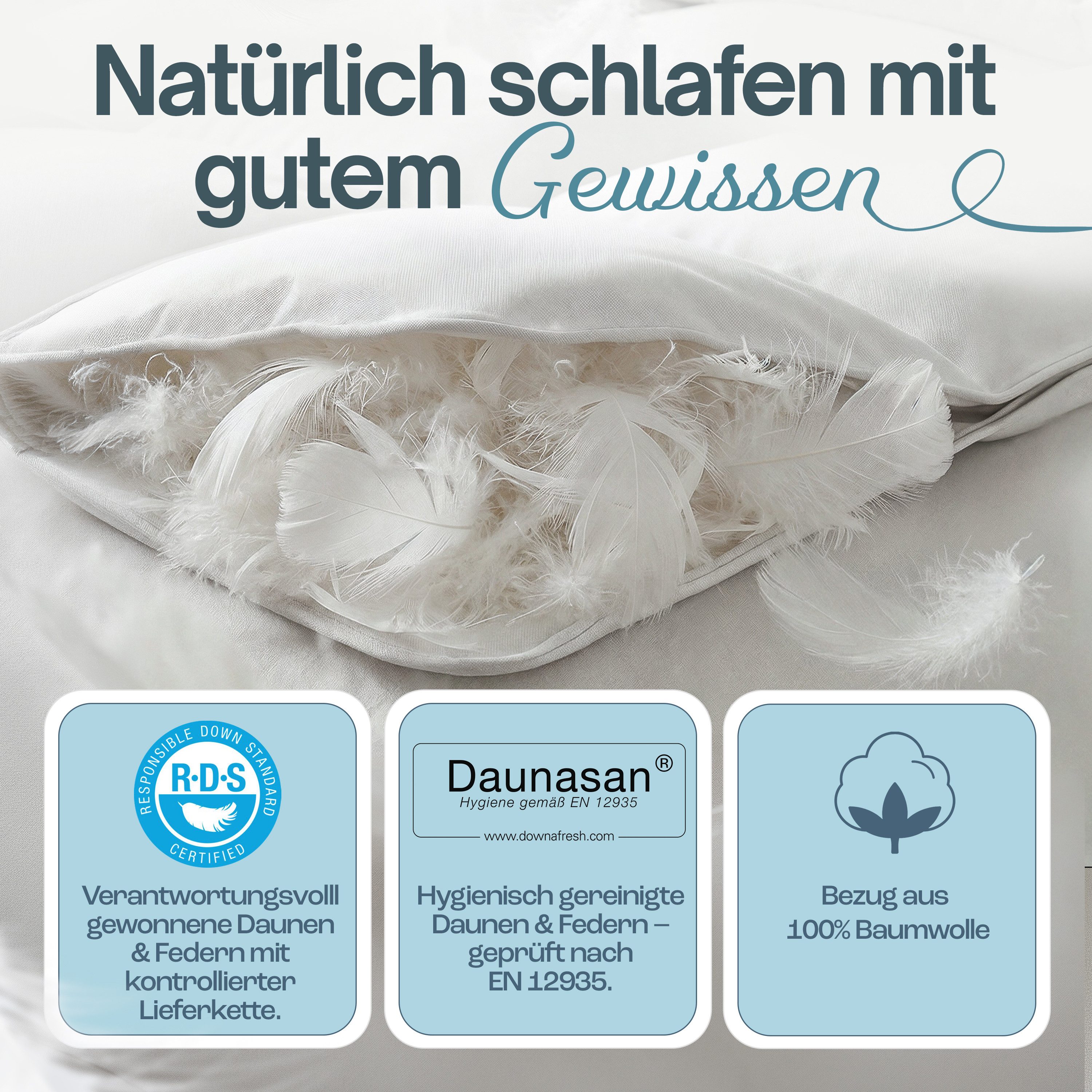 Nachtengel Daunenbettdecke Federdecke 135x200 Ganzjahresdecke Bettdecke Duvet, Füllung: 90% Entenfedern und 10% Entendaunen, Bezug: 100% Baumwollbezug, atmungsa – Bild 5 von 5