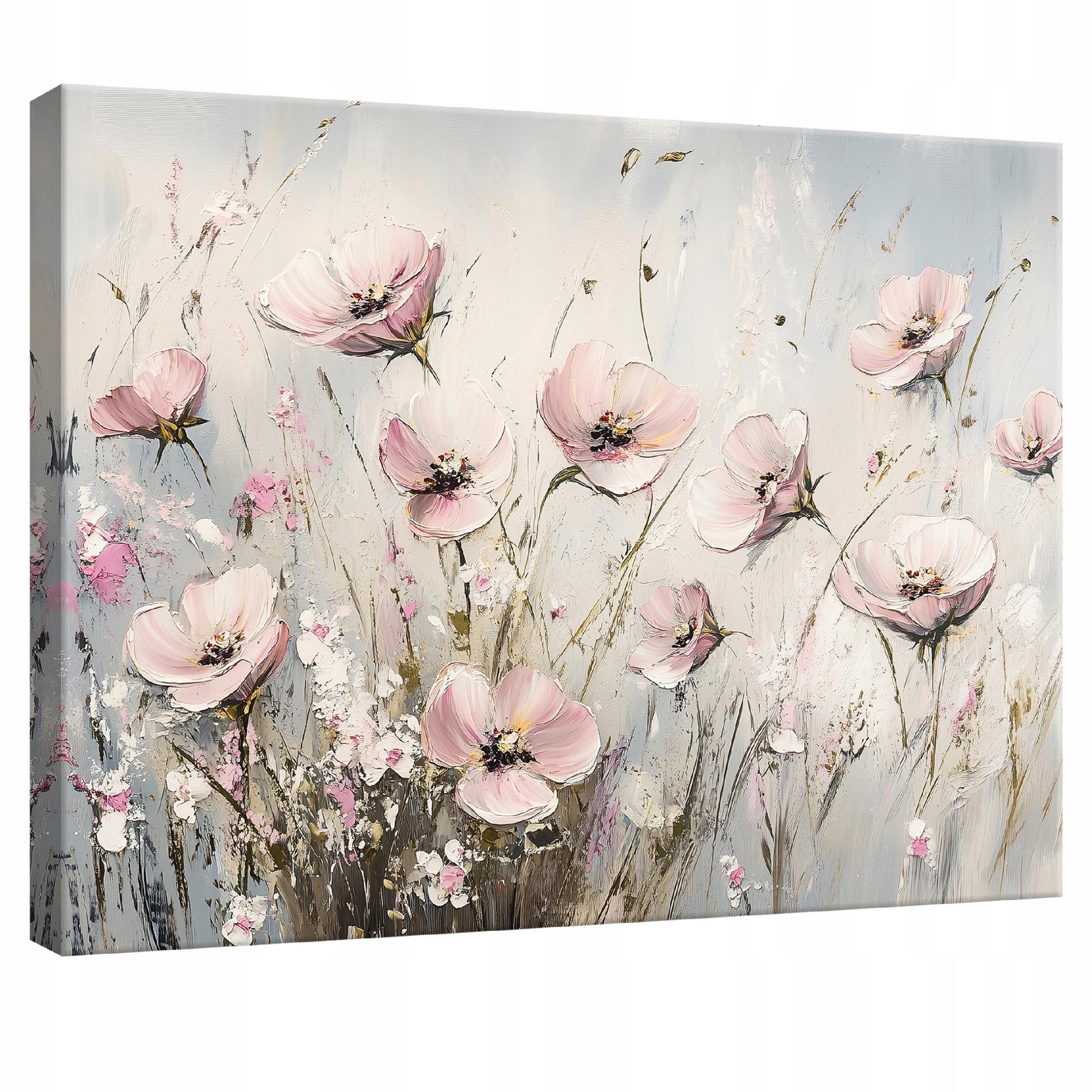 Wallarena Leinwandbild Wildblumen in Rosa im modernen Stil für Wohnzimmer, Wildblumen (1 St), mit Holzrahmen wandfertig montiert mit Aufhängevorrichtung 120x80cm