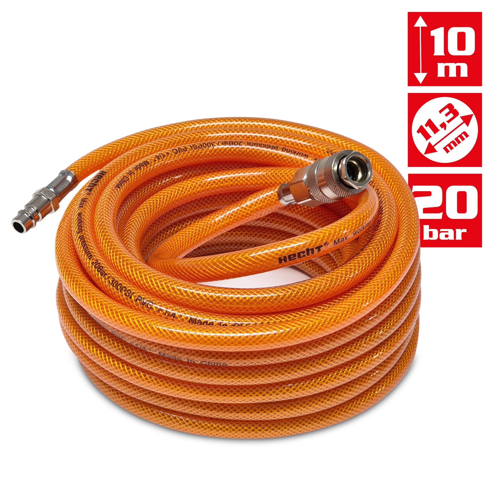 Hecht Druckluftschlauch 002075A Druckluftschlauch 10 m Kompressor, gewebeverstärkt EURO-Kupplung – Bild 2 von 5