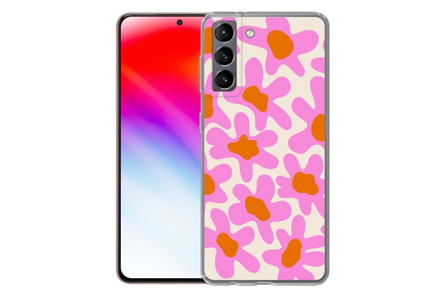 MuchoWow Handyhülle für Samsung Galaxy S21 Blume - Rosa - Muster, Phone Case, Silikon, Schutzhülle Dünn