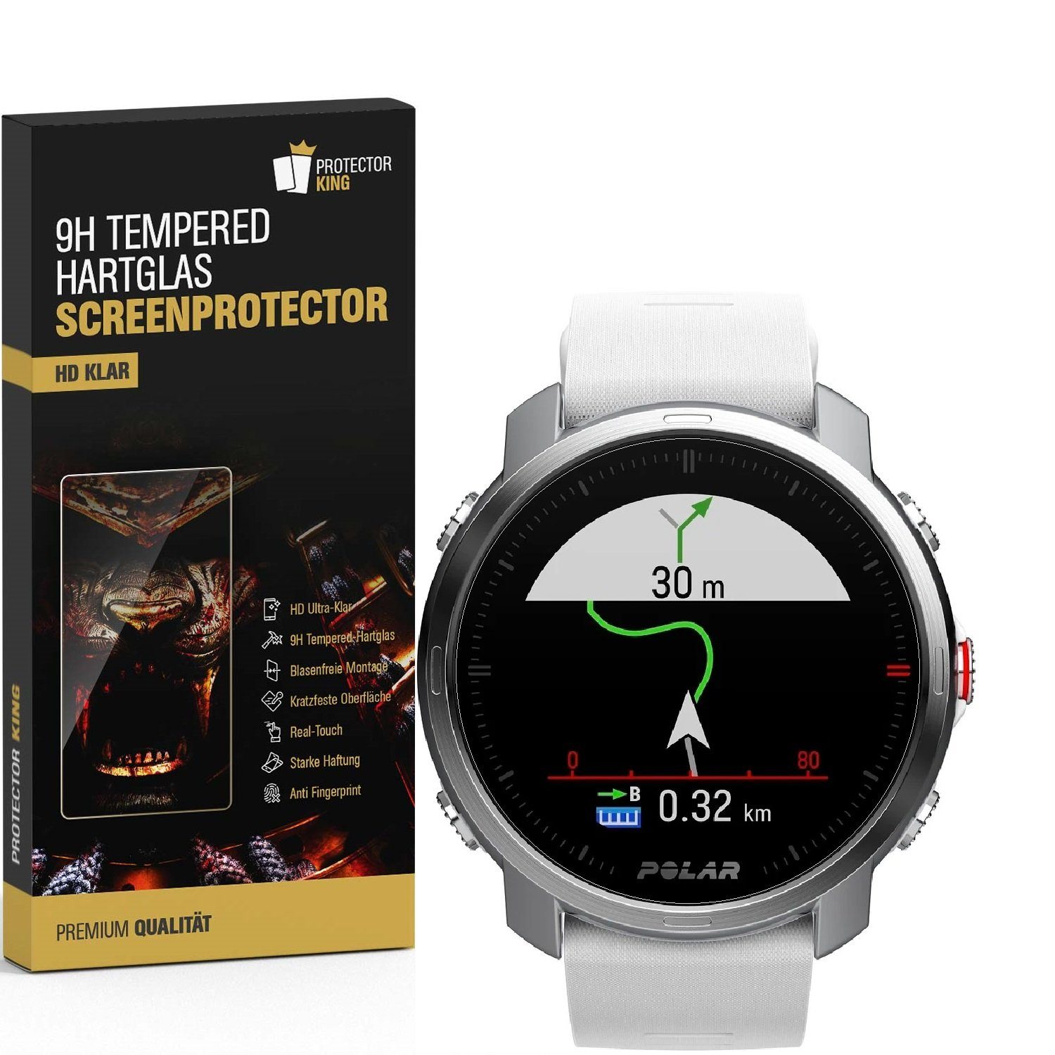 Protectorking Schutzfolie 2x 9H Hartglas für Polar Grit X Smart Watch Displa, Quailitative 9H Panzerglas HD ULTRA KLAR