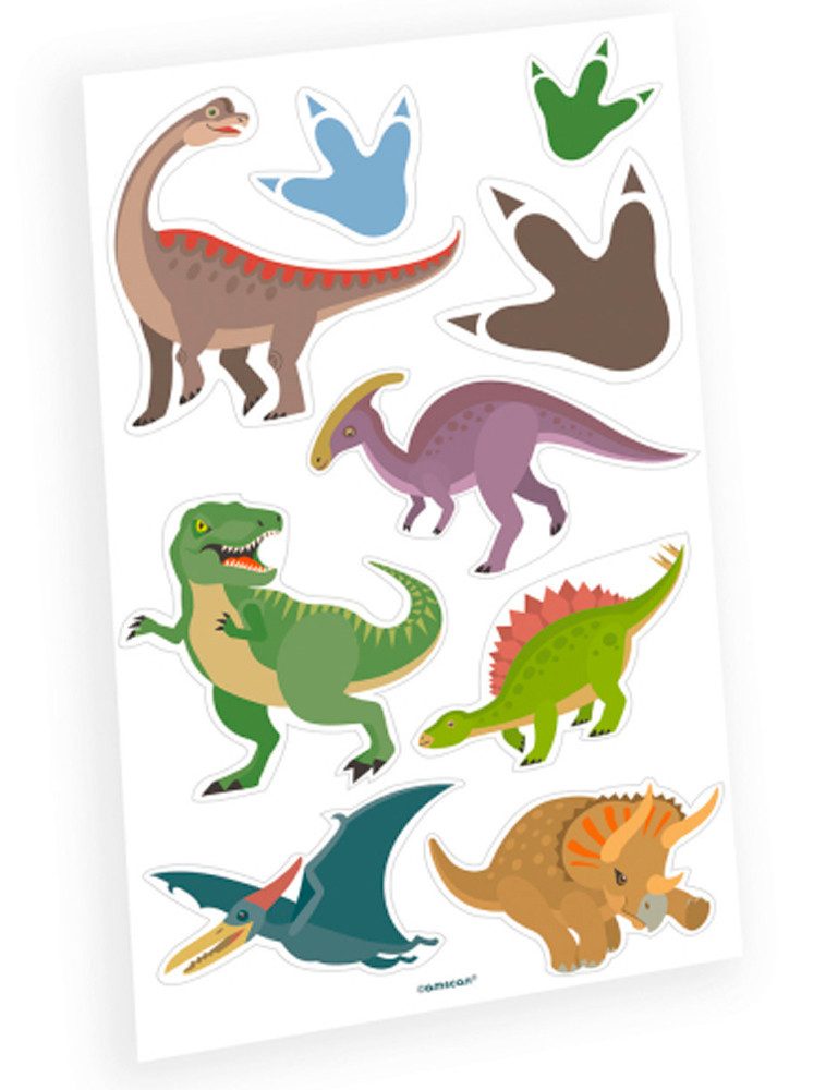 Amscan Schmuck-Tattoo 'Happy Dinosaurier', Klebetattoos - 9 Stk.