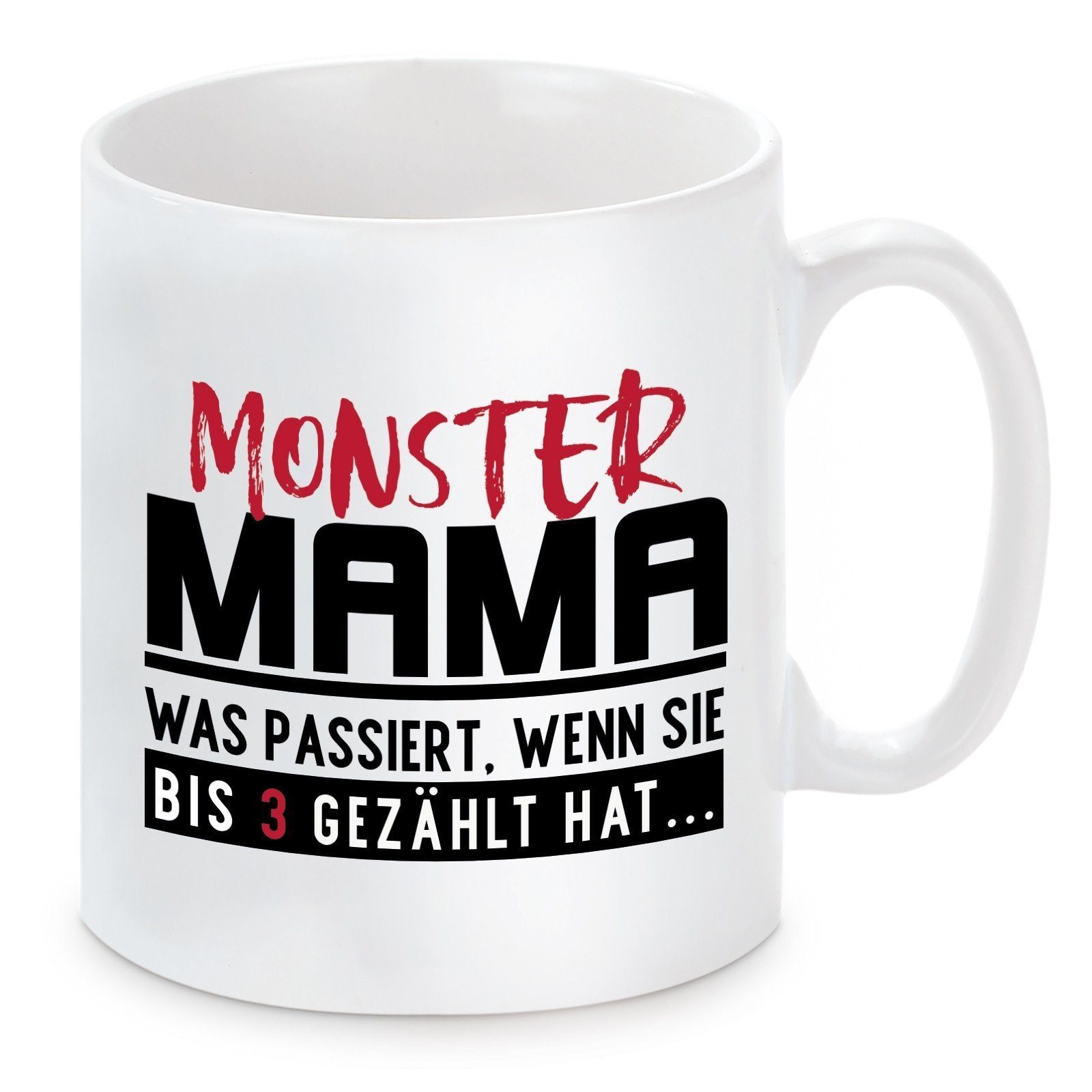Herzbotschaft Tasse Kaffeebecher mit Motiv Monster Mama, Keramik, Kaffeetasse spülmaschinenfest und mikrowellengeeignet
