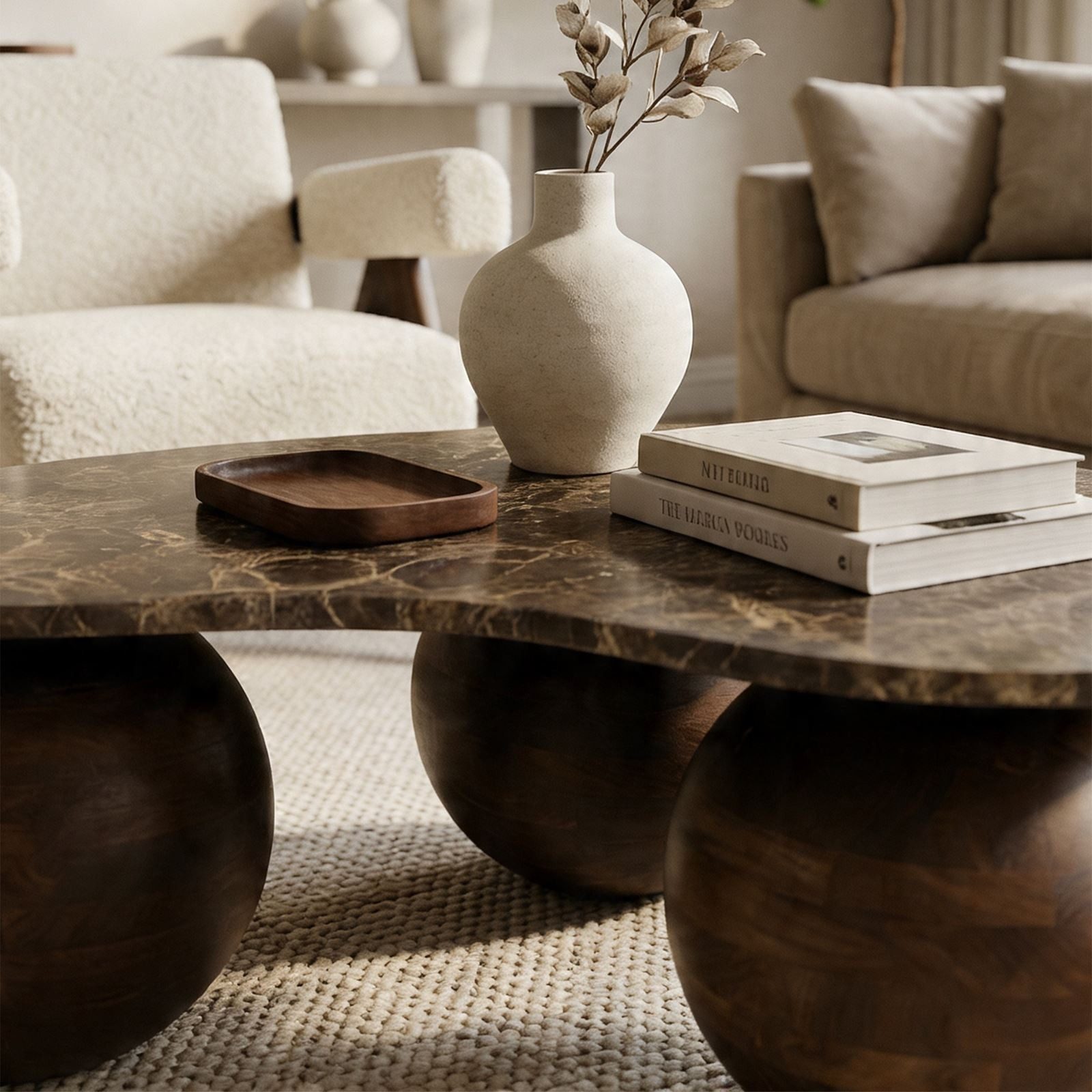 IDIMEX Couchtisch LUNI, Beistelltisch mit organischer Tischplatte aus Emperador Marmor Braun