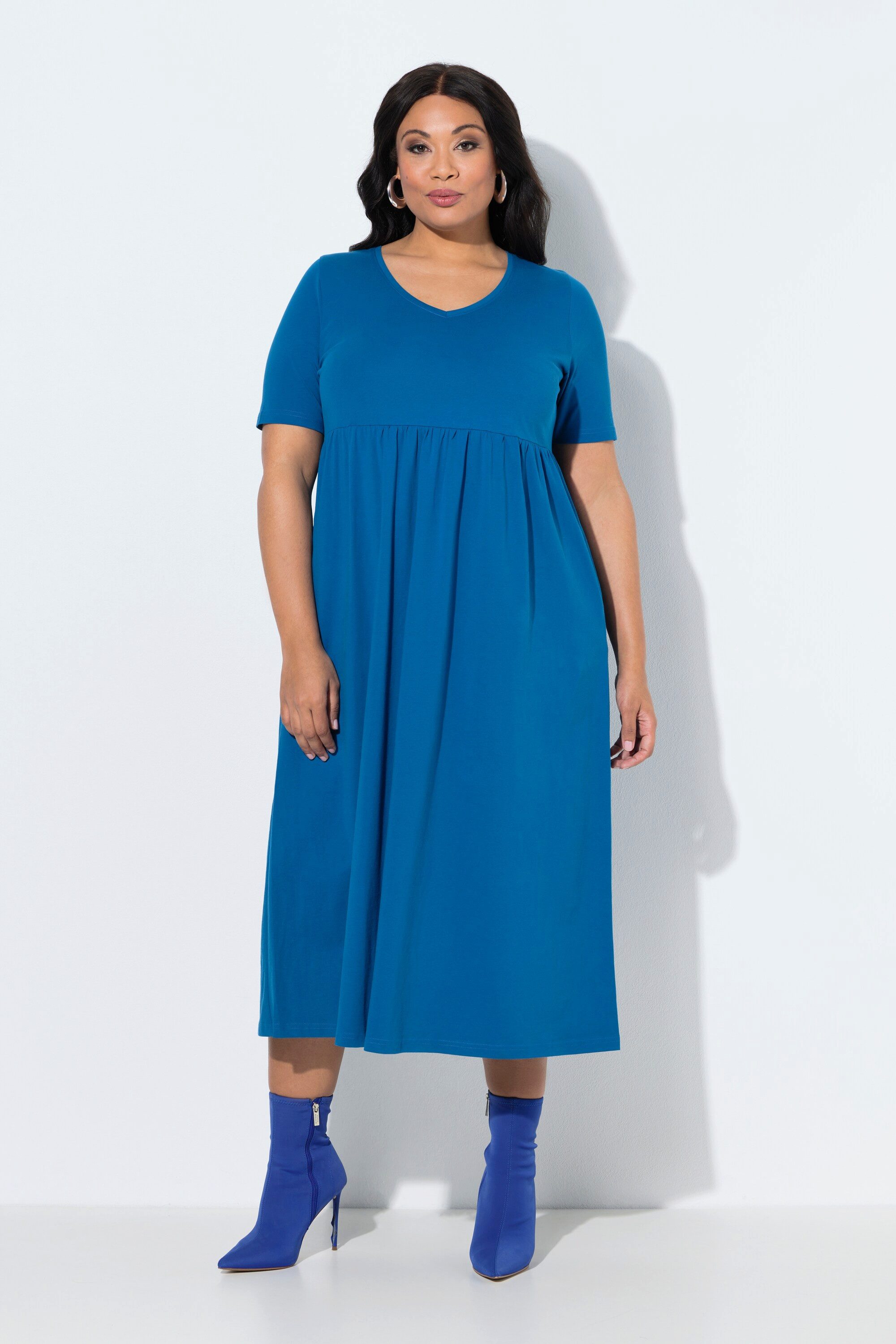 Ulla Popken Maxikleid Maxikleid A-Linie Jersey V-Ausschnitt Halbarm