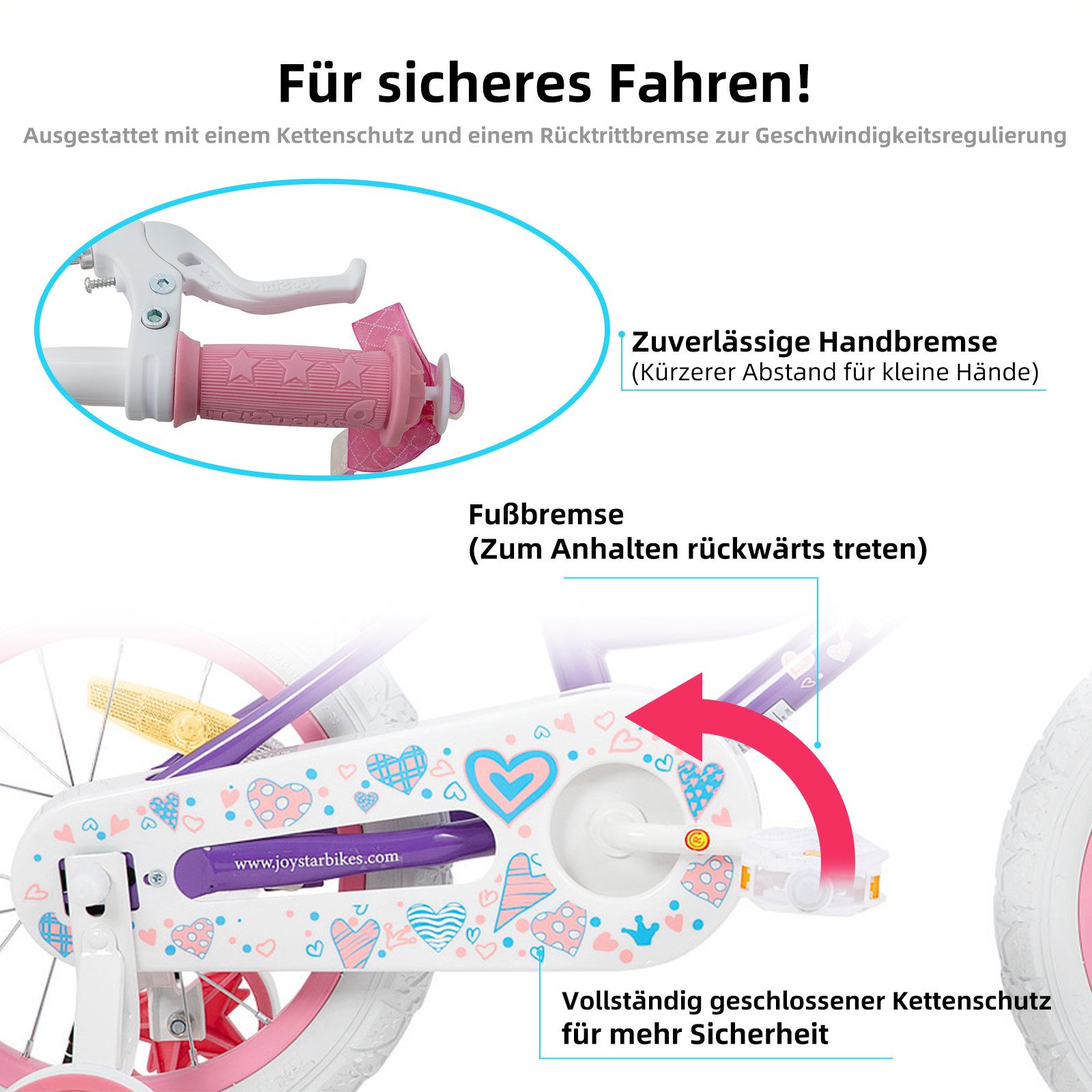JOYSTAR Kinderfahrrad 12 14 16 18 Zoll Mädchenfahrrad, 3 - 9 Jahre,Geschenk für Prinzessin, 1 Gang, Mit Hilfsrädern, farbigen Bändern, Korb, Reflektor, Kettenabdeckung