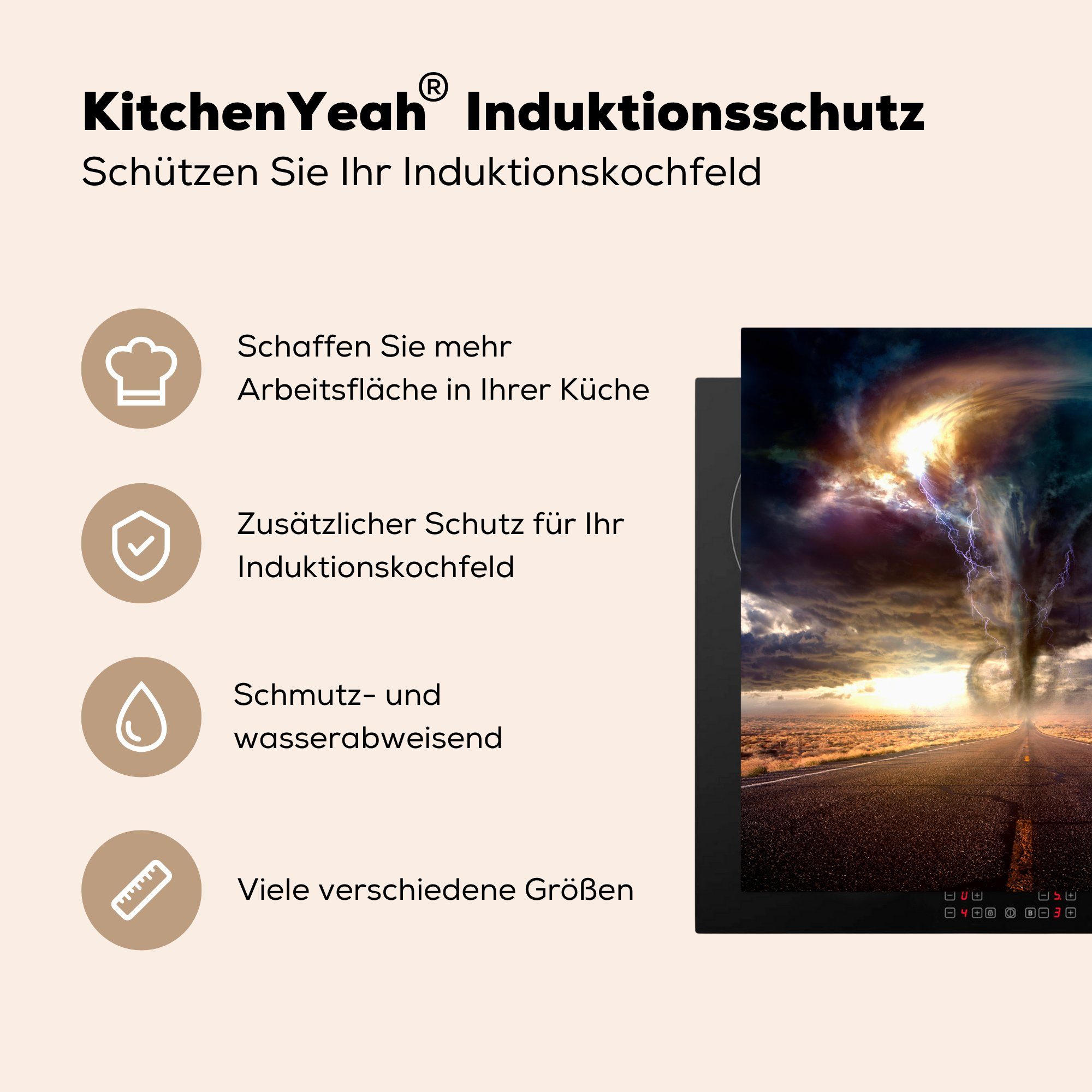 küche (1 für Vinyl, Wüstenstraße, cm, Herdblende-/Abdeckplatte tlg), Tornado auf MuchoWow Ceranfeldabdeckung, 78x78 Arbeitsplatte