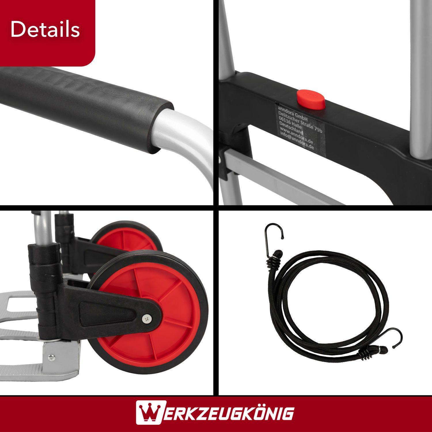 Werkzeugkönig Sackkarre Treppensteiger klappbar 120 kg, Griff ausziehbar bis 110 cm - flach zusammenklappbar