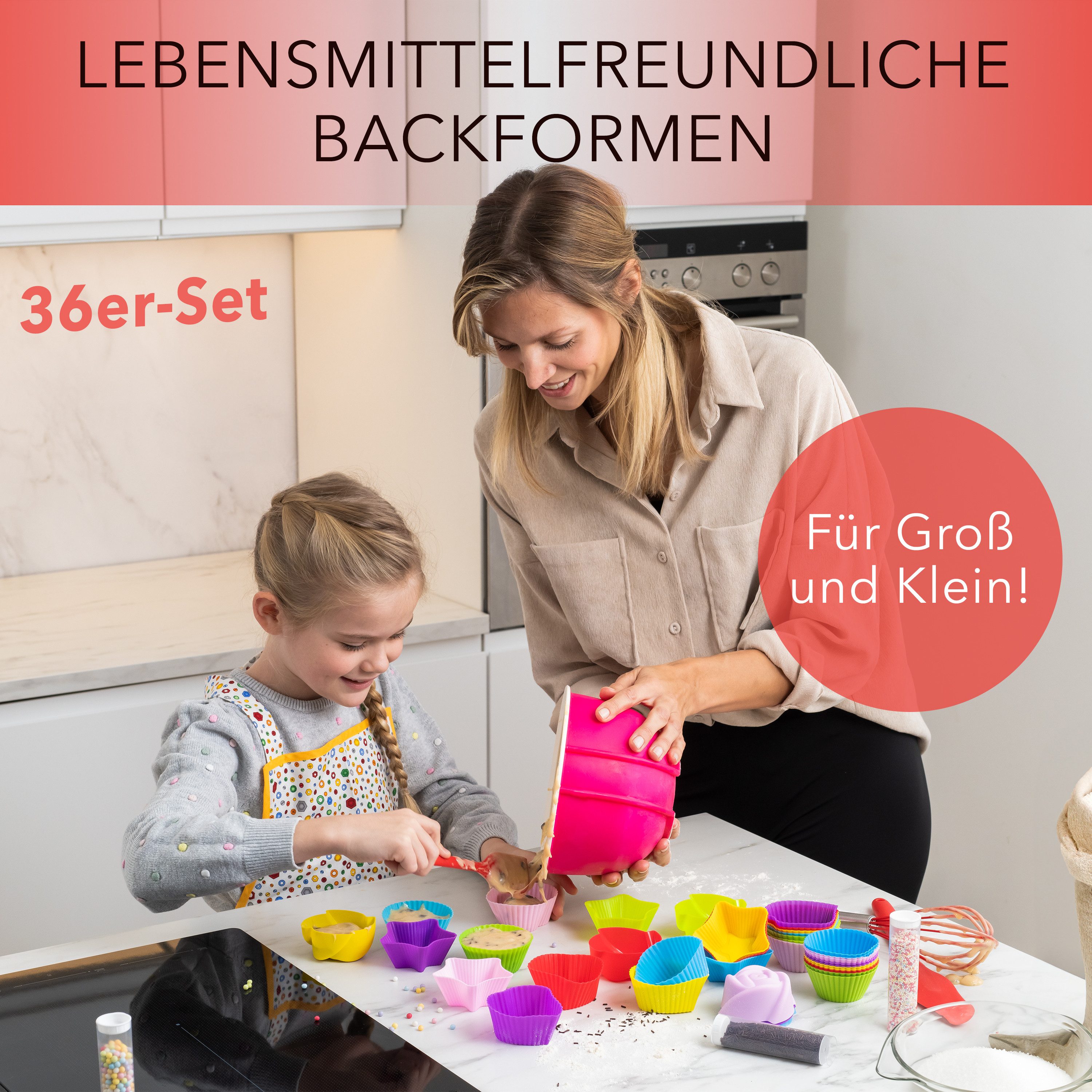 AVANA Muffinform Silikon Muffinförmchen wiederverwendbare Cupcake Backförmchen Muffin, (36-tlg), antihaftbeschichtet, umweltschonend, 8 Farben