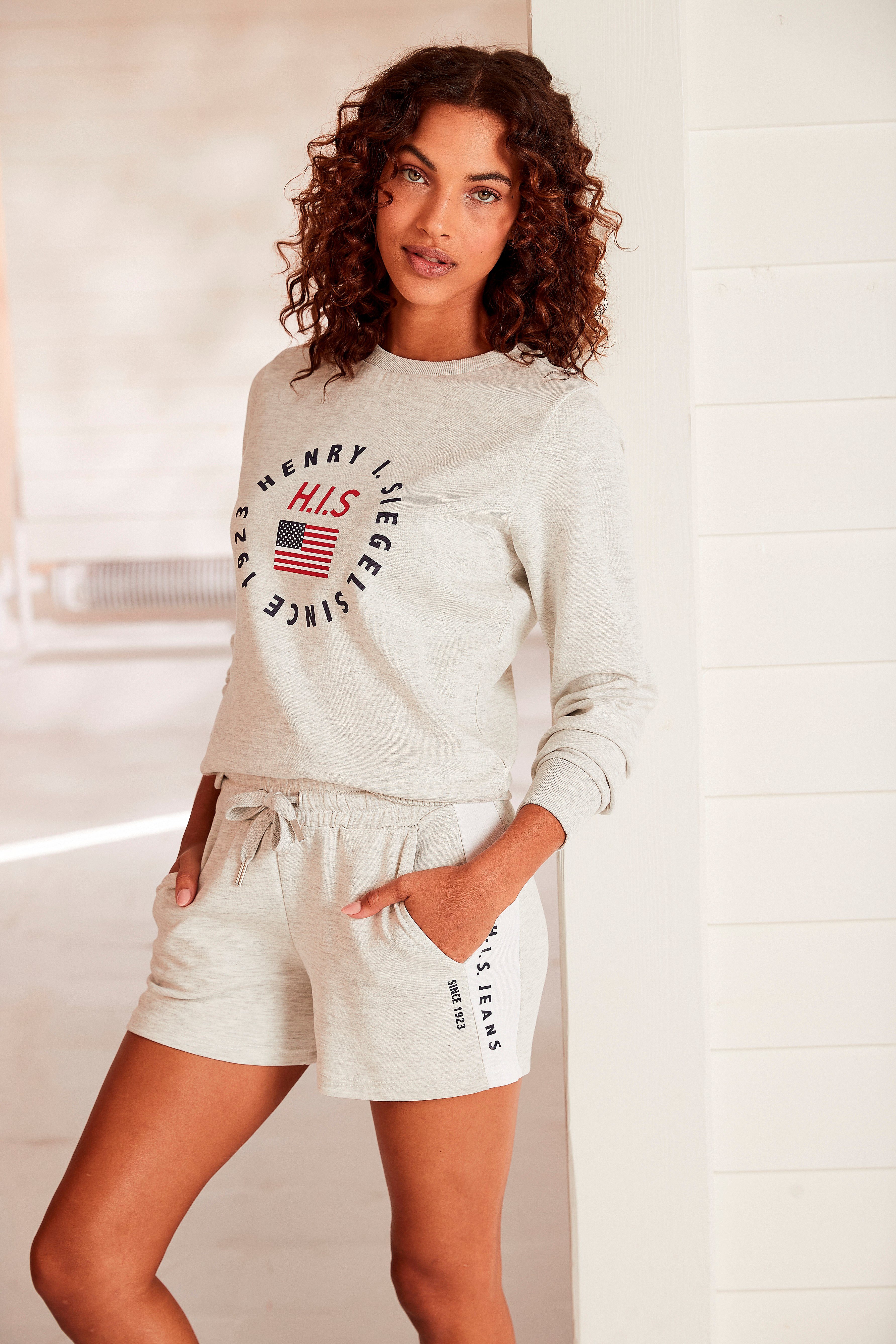 Damen Hosen H.I.S Shorts mit weißem Seitenstreifen und Logodruck