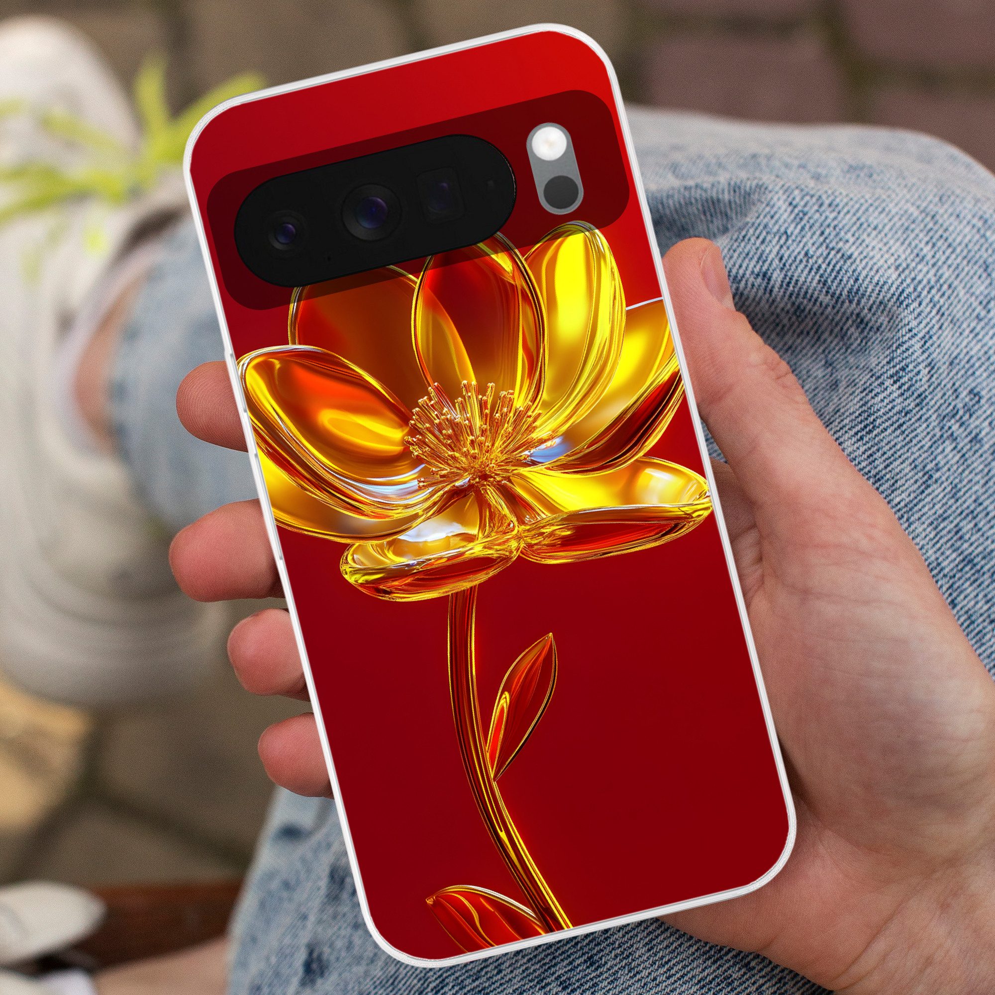 MuchoWow Handyhülle für Google Pixel 10 Blume - Gold - Gläser, Phone Case, Silikon, Schutzhülle Dünn
