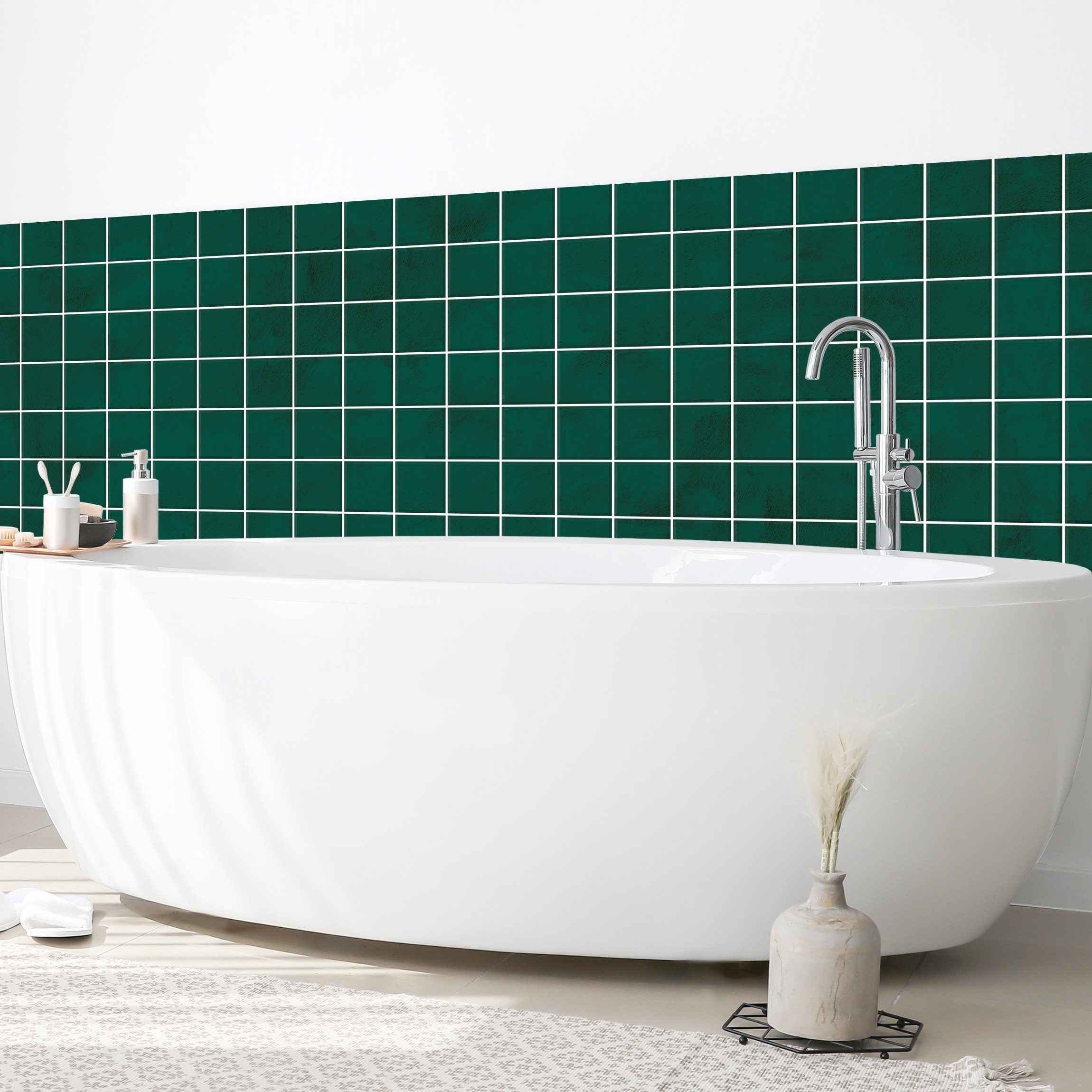Bilderdepot24 Badrückwand grün fugenlose Wandverkleidung Bad modern, (Hartfolie matt » Selbstklebend SMART 0,35 mm), wasserfestes Wandpaneel Mosaik Beton Fliesen Grün